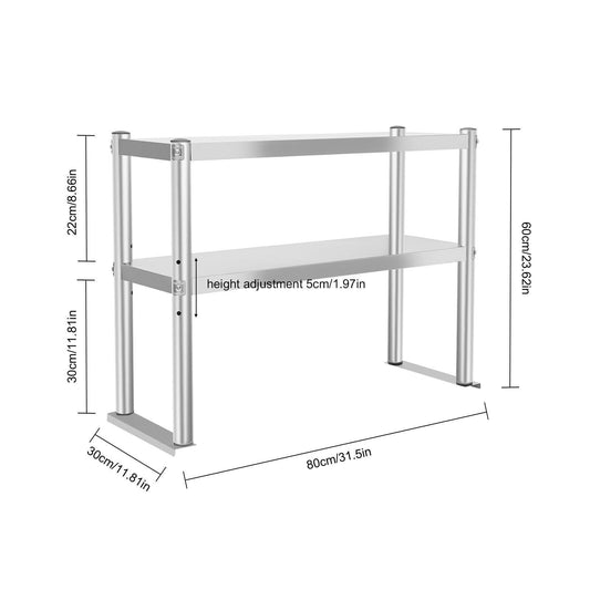 12" x 30" Stainless Steel Commercial Kitchen Prep Table with Double Overshelf Used to Place All Kinds of Kitchenware, Spices, Tools, Etc