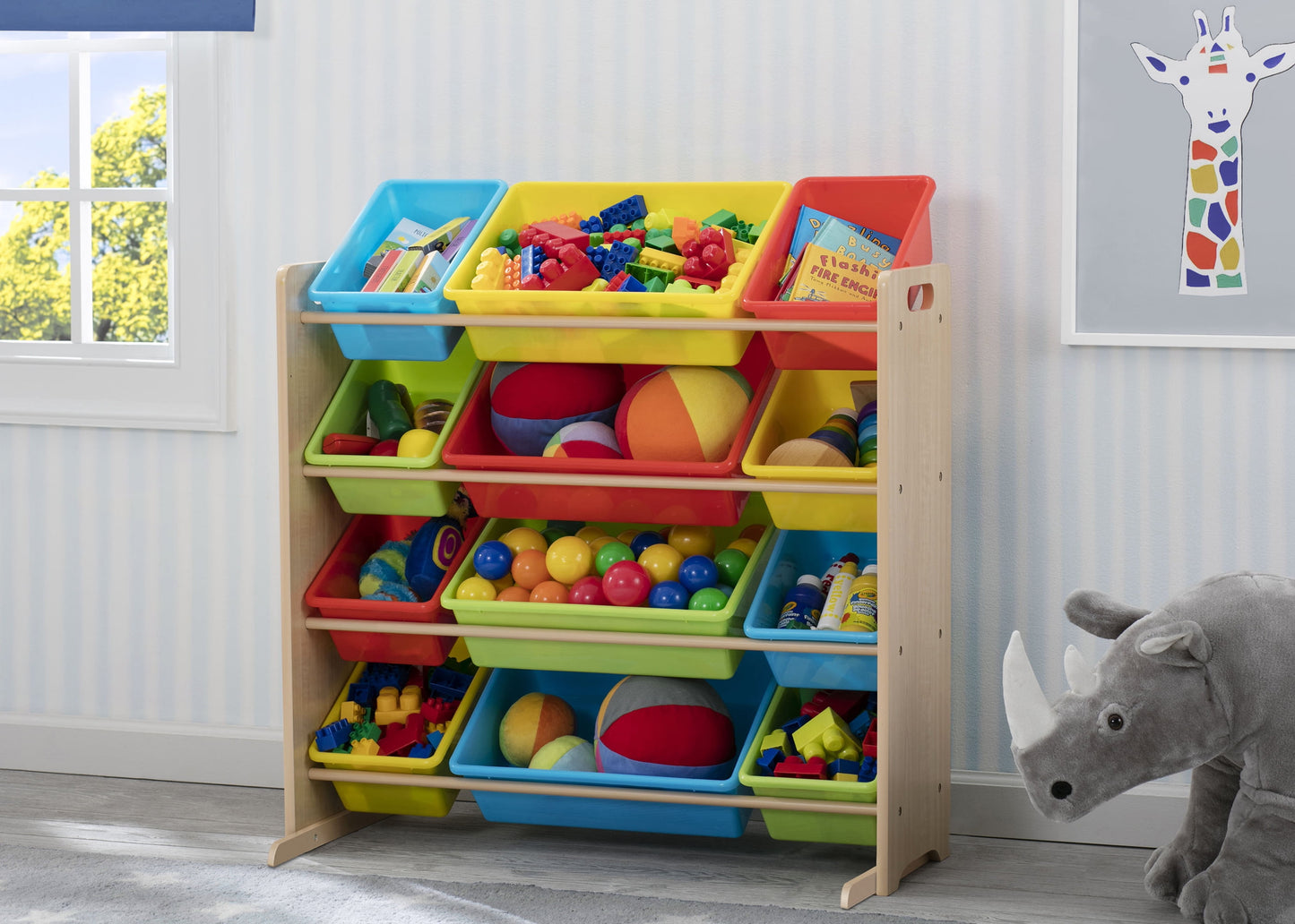 Kids Toy Storage Organizer with 12 Plastic Bins, Gold Certified, White/Pink