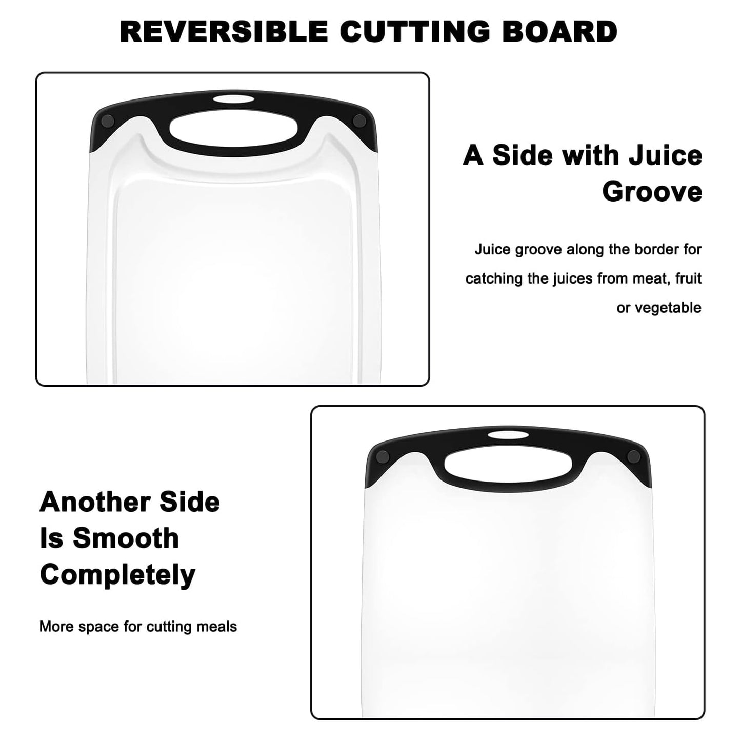 3-Piece Plastic Cutting Board Set, Cutting Boards for Kitchen with Non Slip Handles and Juice Groove, Ideal Chopping for Meat, Vegetables and Fruits, Pink, Blue, Green