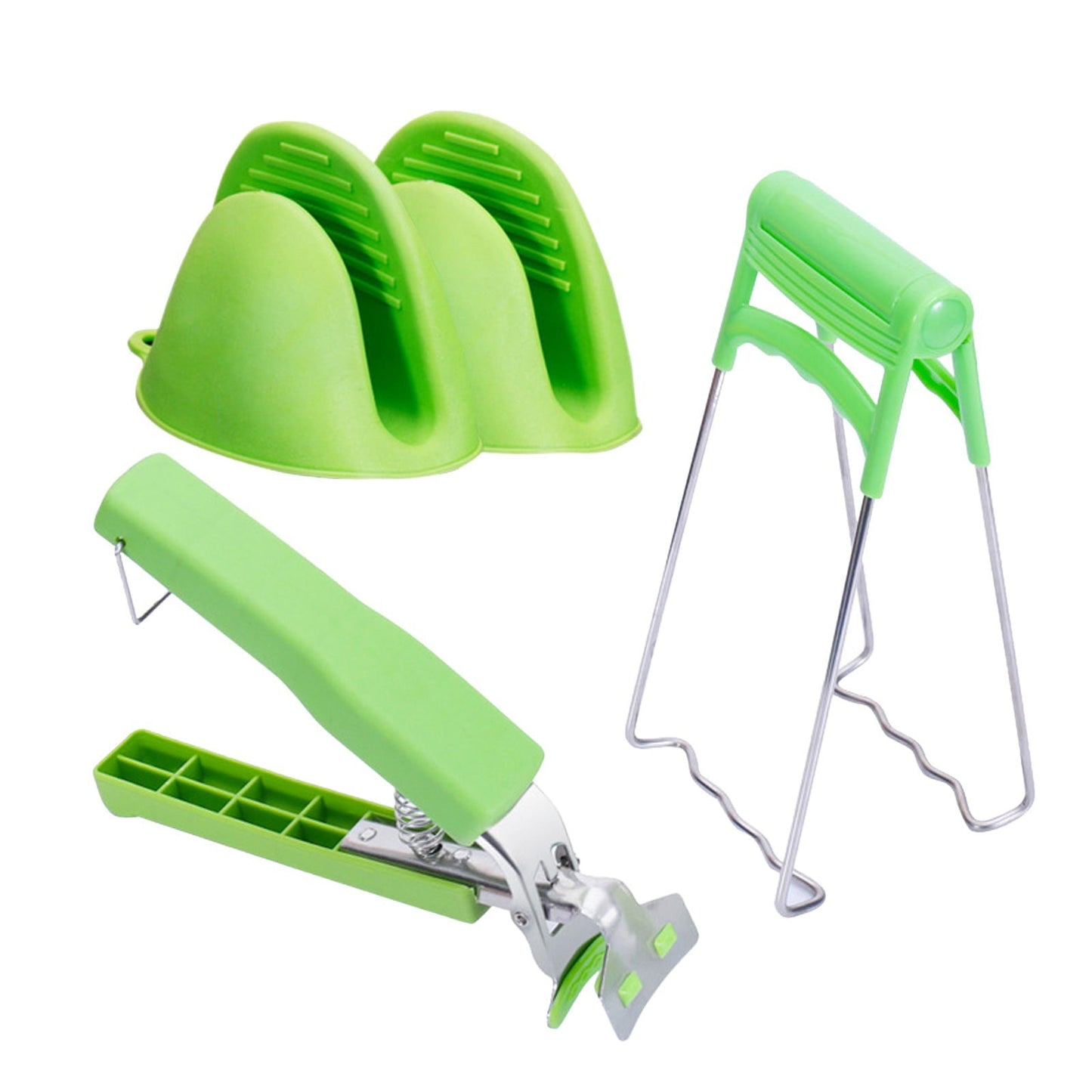 Kitchen Multifunctional Anti-Scald Tool Set - Stainless Steel Bowl Lifter, Pot Holder, and Heat-Resistant Gloves, Safe Gripping for Hot Dishes, Bowls, Pans, and Trays, Dishwasher Safe green