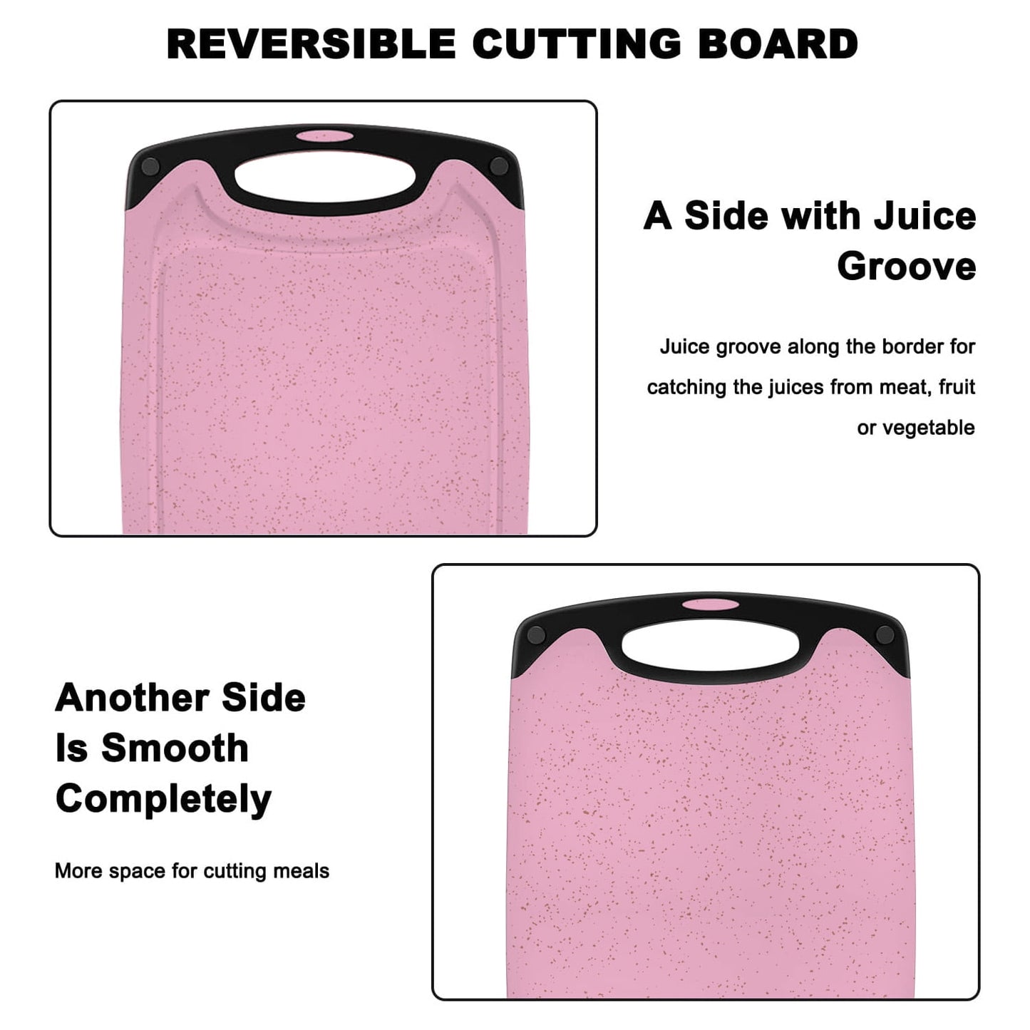 3-Piece Plastic Cutting Board Set, Cutting Boards for Kitchen with Non Slip Handles and Juice Groove, Ideal Chopping for Meat, Vegetables and Fruits, Pink, Blue, Green