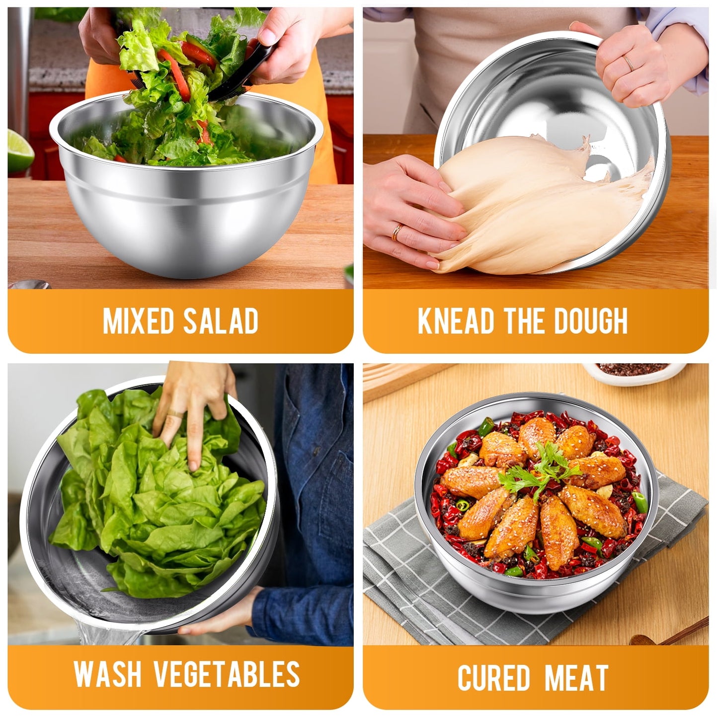 Mixing Bowls Set, 5 PCS Stainless Steel Mixing Bowls, Metal Nesting Storage Bowls for Kitchen, Size 4.5, 3, 2, 1.5, 0.75 QT, Great for Prep, Baking, Serving