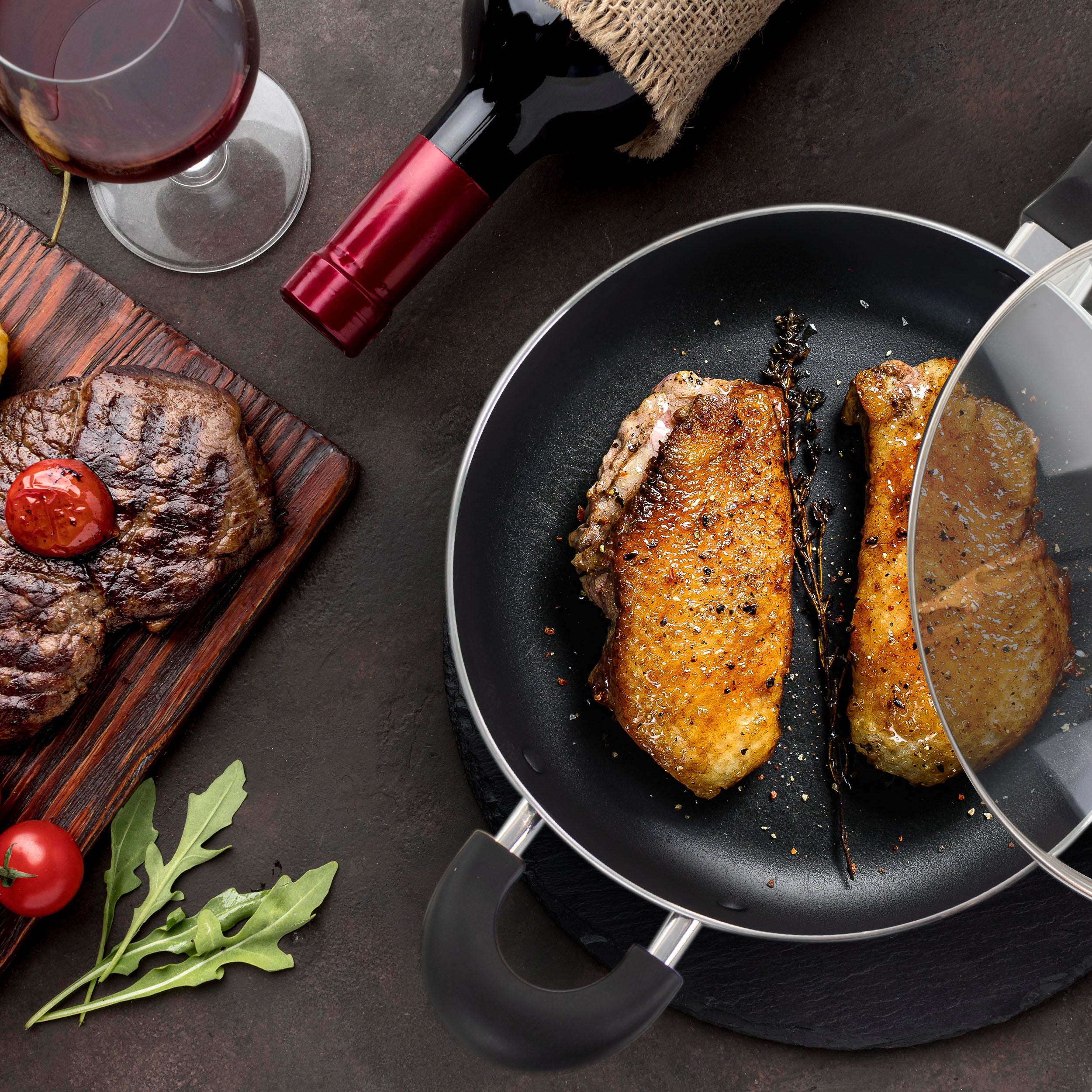 75663.02 10.25 in. Claiborne Aluminum Covered Saute Pan with Helper, Charcoal Grey