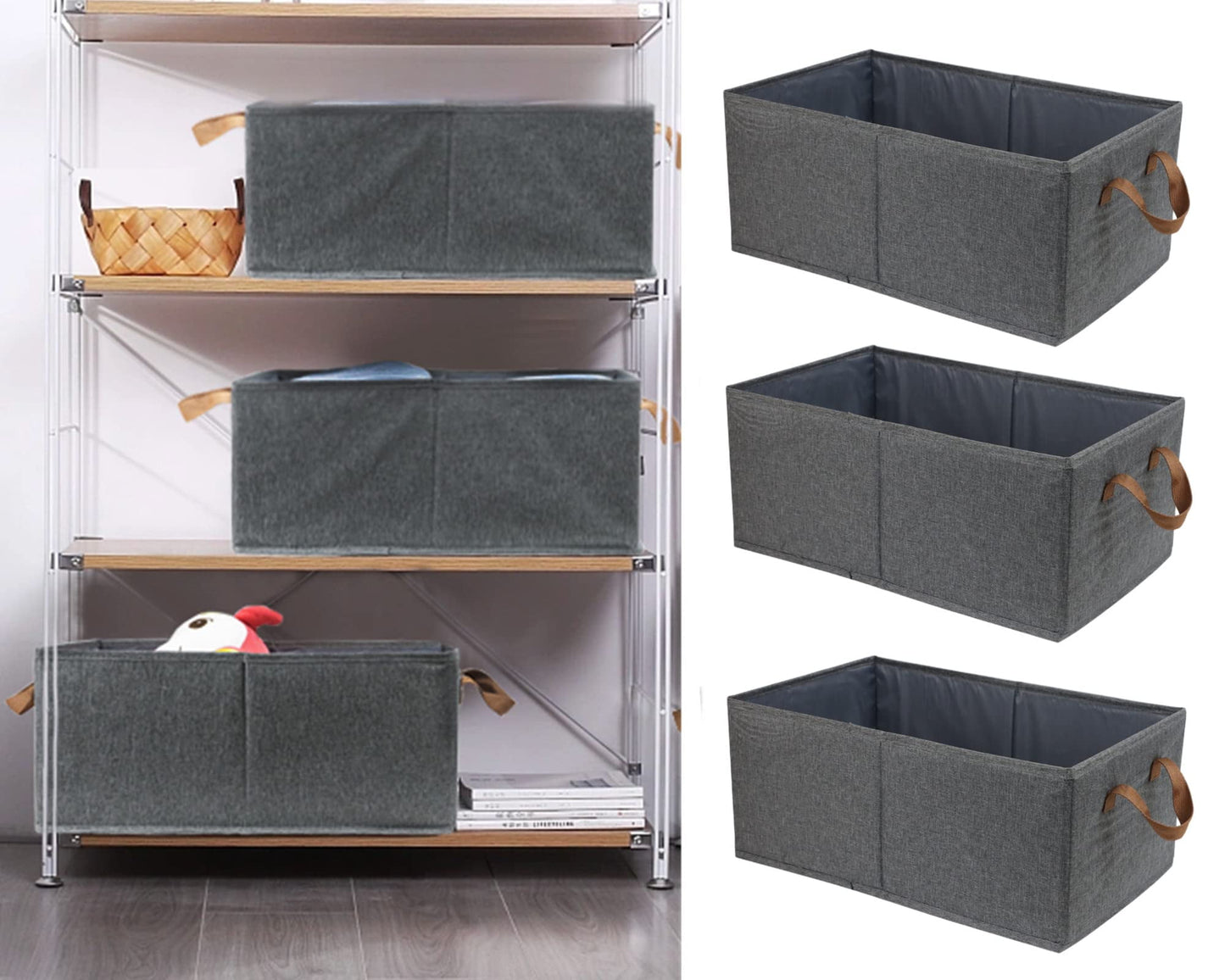 3 Pack Large Capacity Storage Bins Closet Organizer System, Sturdy Storage Boxes for Organizing Clothing, Sheets, Toys, Books - Shelf Organizer Shelves Basket Storage Bin