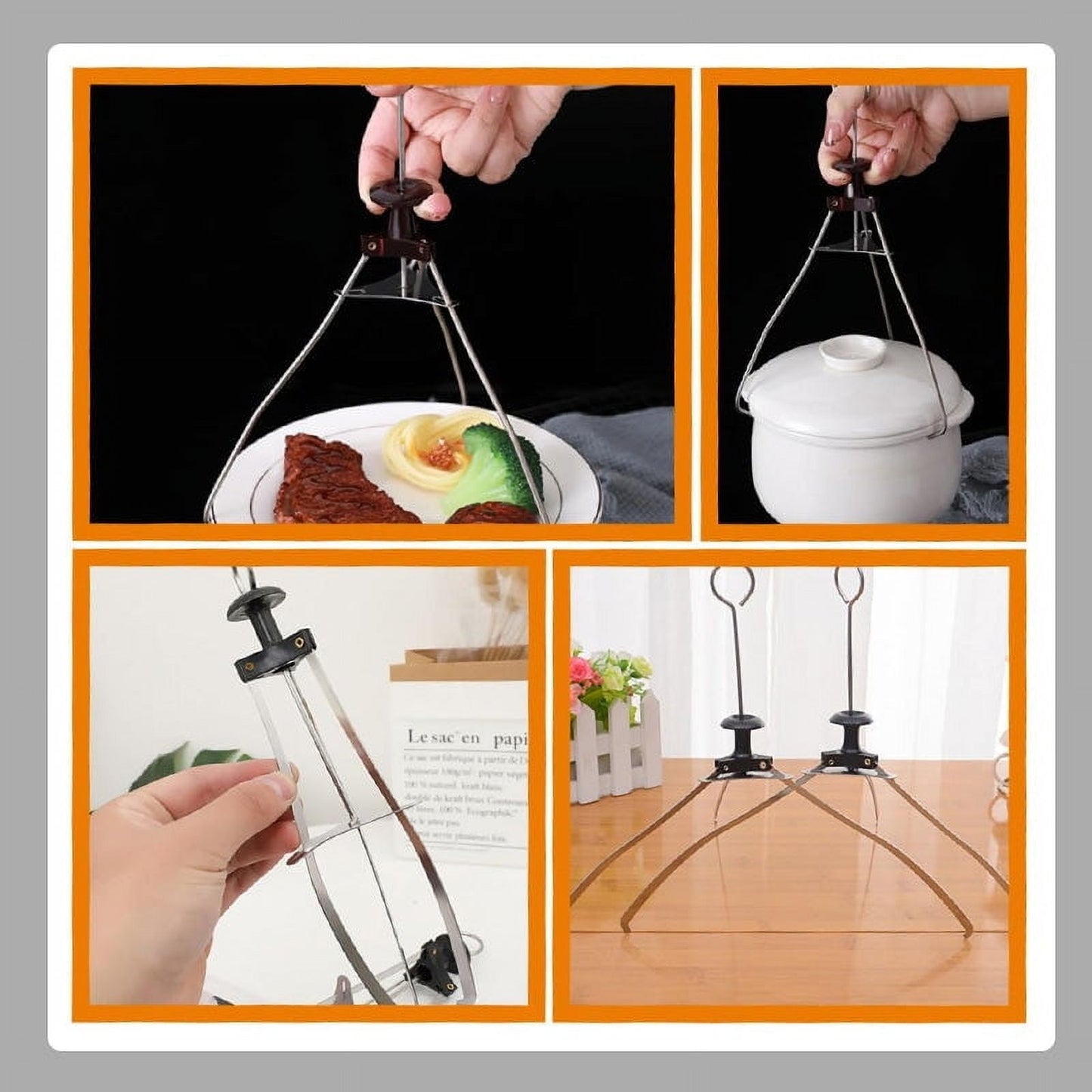 Stainless Steel Kitchen Tongs, Stainless Steel Plate Lifter, Heat Resistant Pot Clip for Hot Dishes, Tripod Scald Proof Tongs for Kitchen, Oven Safe Utensil, Serving Tool, Cookware Helper