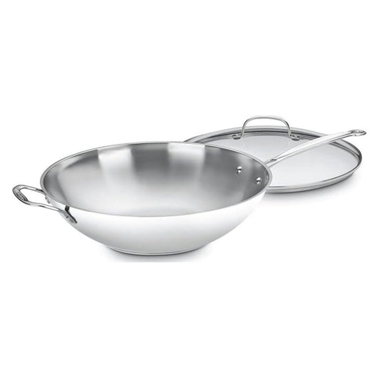14 Inch Stir Fry Pan with Lid &amp; Helper Handle, Stainless Steel Chef's Pan - Classic Kitchen Cookware for Searing, Sauteing, &amp; High Heat Cooking