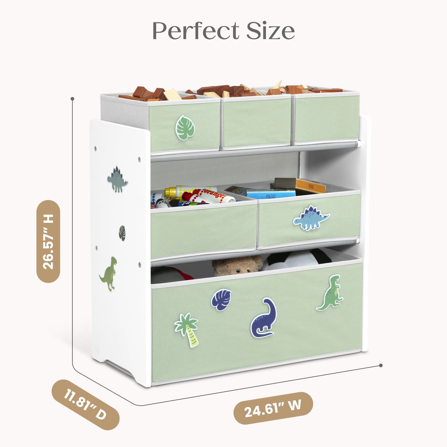Design &amp; Store 6 Bin Toy Storage Organizer with Interchangeable Patches, Green/Pink