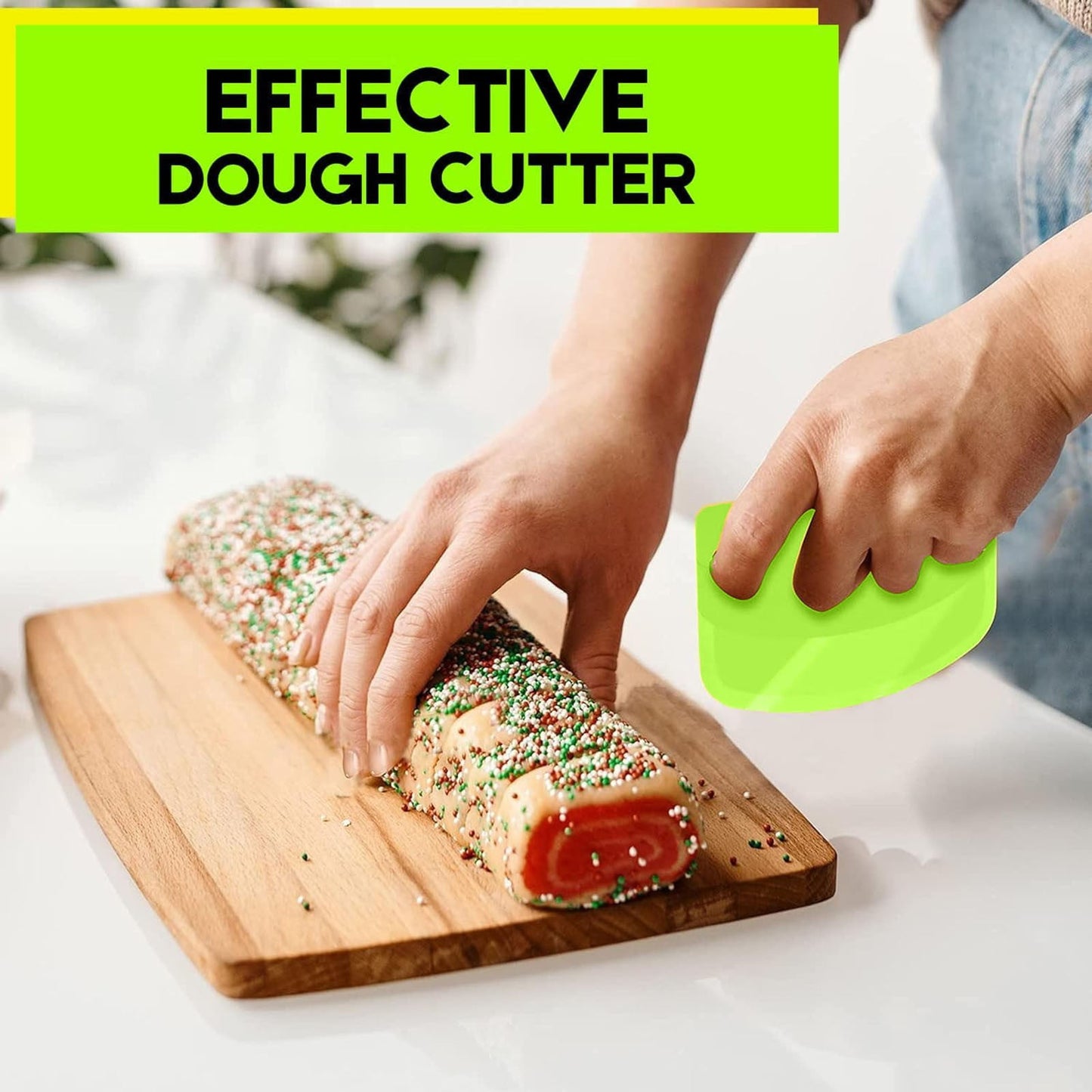 4Pc Bench Scraper,5" Green Multifunctional Dough Scraper For Scraping,Chopping &amp; Shaping,Bpa Free Plastic Scraper,Hard Bench Scraper,Pastry Bread Baking Tool,Cake Fondant Baking Essential