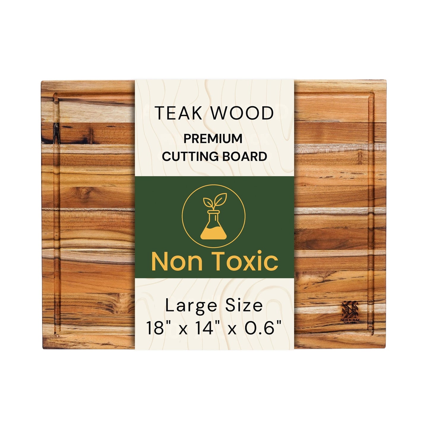 18x14 Inch Teak Wood Cutting Board for Kitchen Meat, Fruit, Pizza Prep - Large Thin Edge Grain with Juice Groove, Solid Hardwood, Non-Toxic, BPA &amp; Plastic Free
