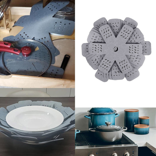 12-Pack Gray Silicone Pot &amp; Pan Protectors (4 Sizes) | Heat-Resistant Cookware Dividers for Stacking Pots, Pans &amp; Lids | Scratch Prevention Cabinet Organizer for Kitchen Storage