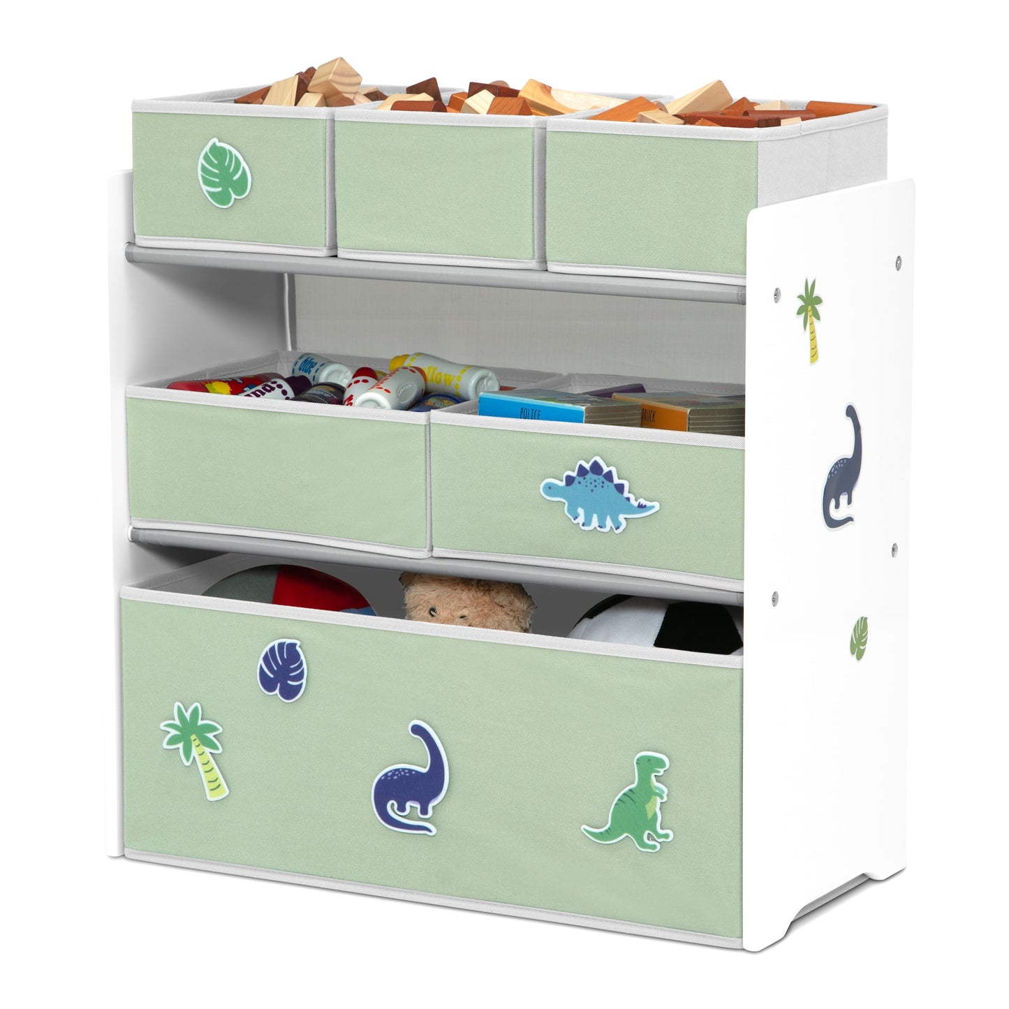 Design &amp; Store 6 Bin Toy Storage Organizer with Interchangeable Patches, Green/Pink