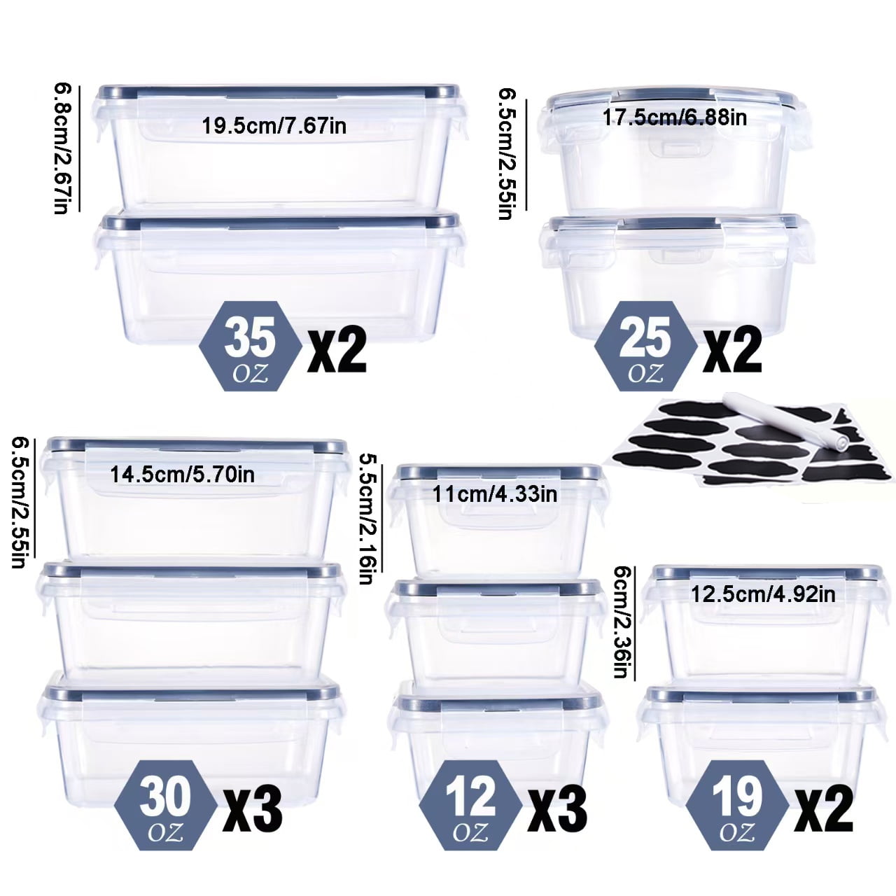 24-Pack Airtight Food Storage Container Set With Easy Snap Lock Lids - Plastic Containers For Picnics With 12 Boxes and 12 Lids, Camping, Office, And School