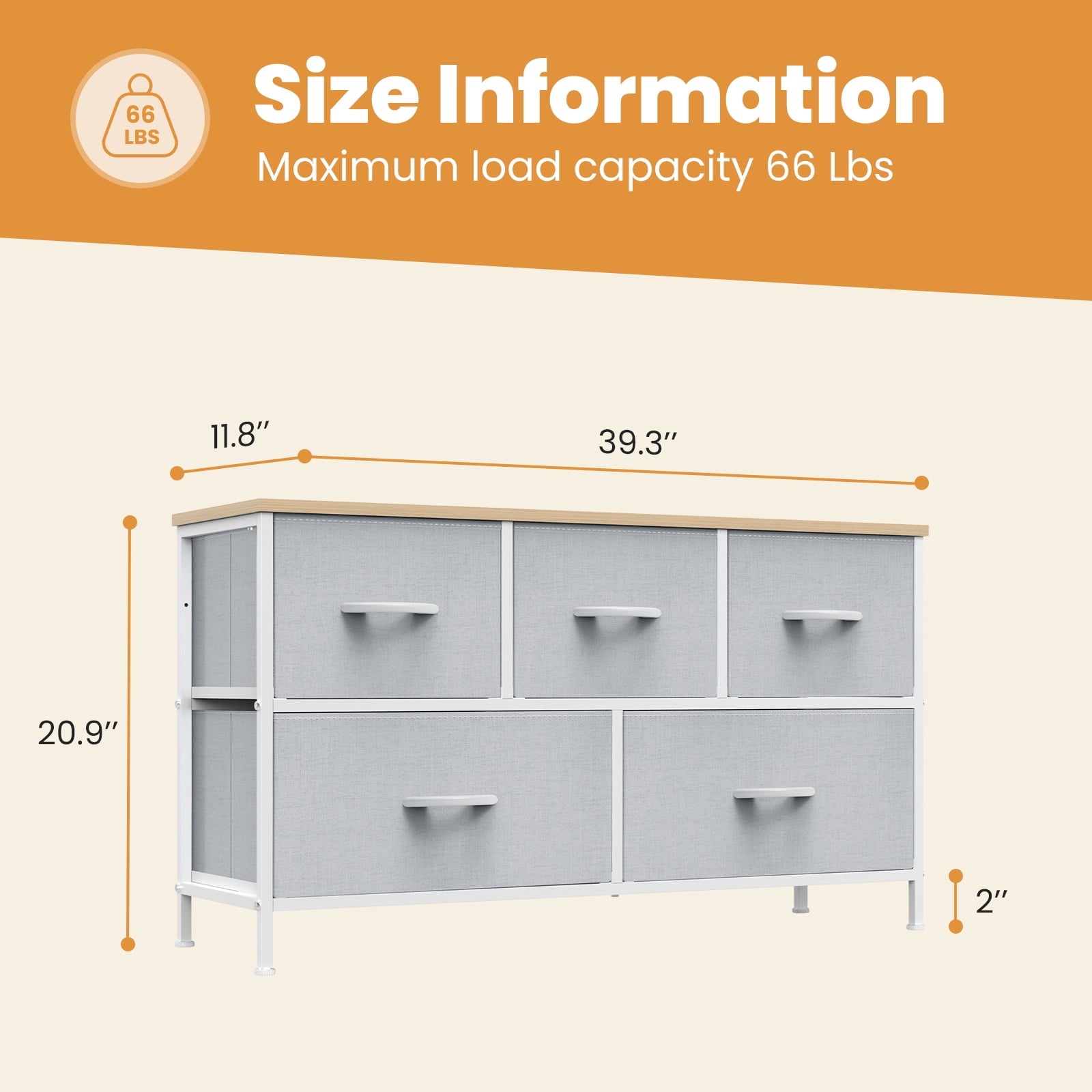 edx 5 Drawers Fabric Dresser for Bedroom, Drawer Organizer Storage Cabinet for Closet, Clothes, TV Stand, Black