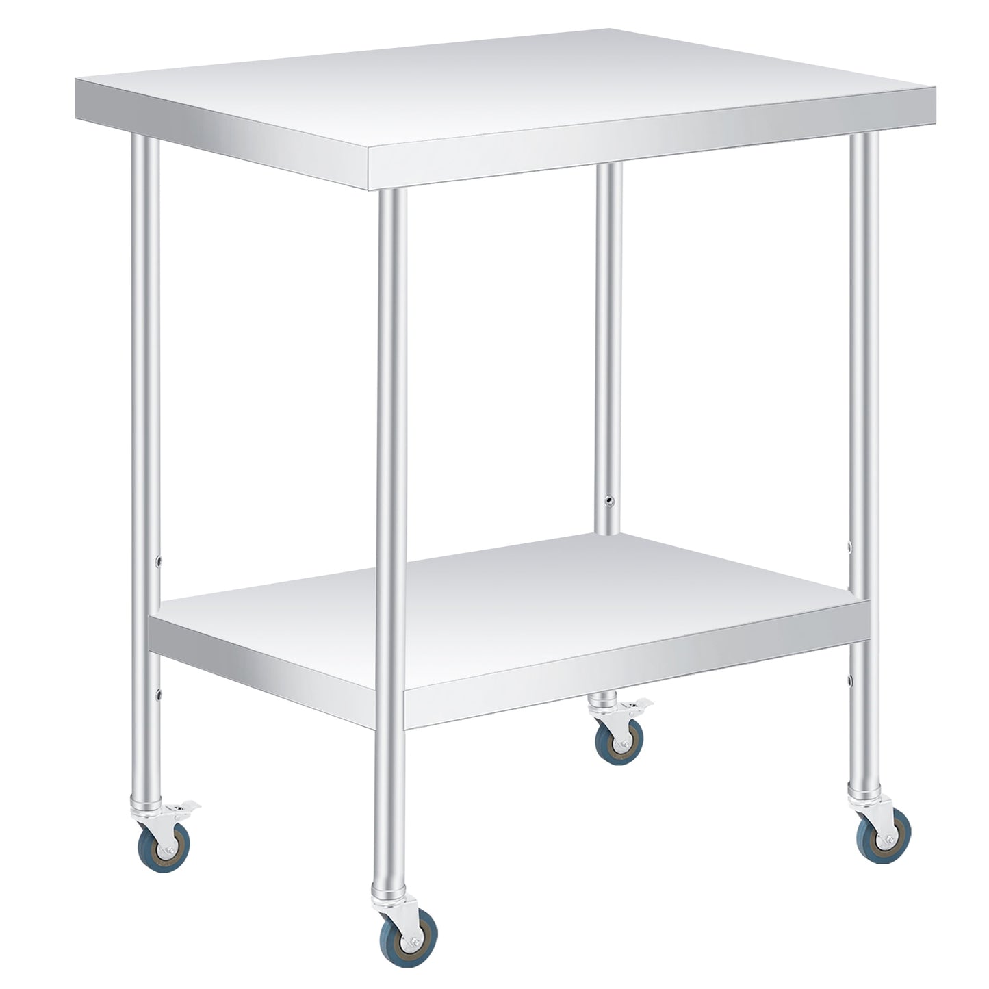 2 Tier Rolling Stainless Steel Table 24x24 Inch Small Prep Table with Adjustable Storage Shelf, 4 Wheels, Glooves &amp; Dishcloth, Rust Resistant &amp; Heavy Duty for Home
