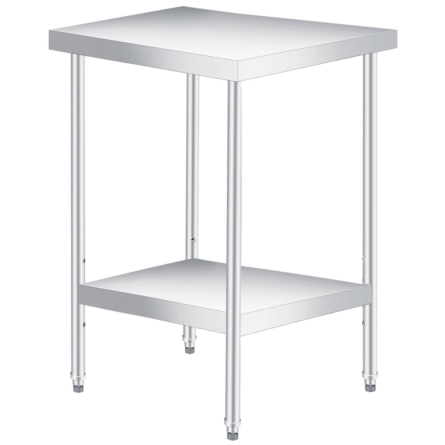 2 Tier Rolling Stainless Steel Table 24x24 Inch Small Prep Table with Adjustable Storage Shelf, 4 Wheels, Glooves &amp; Dishcloth, Rust Resistant &amp; Heavy Duty for Home