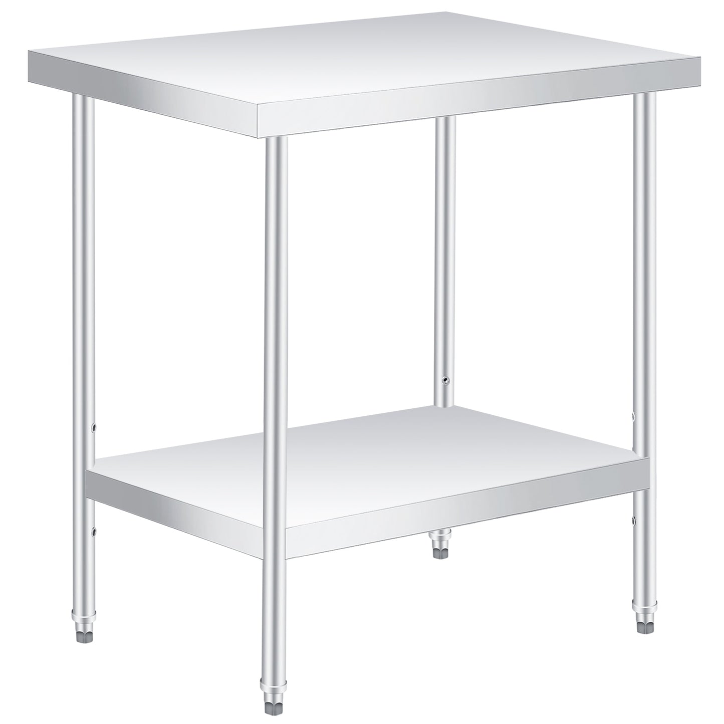 2 Tier Rolling Stainless Steel Table 24x24 Inch Small Prep Table with Adjustable Storage Shelf, 4 Wheels, Glooves &amp; Dishcloth, Rust Resistant &amp; Heavy Duty for Home