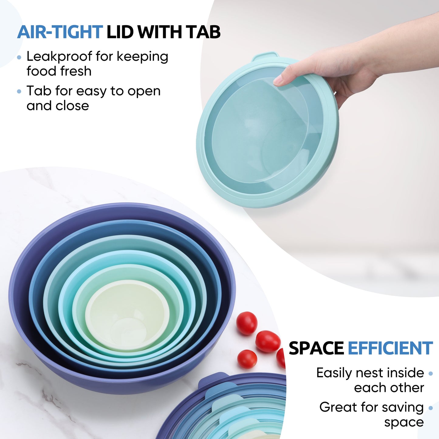 Mixing Bowls with Airtight Lids Set of 6, Plastic Nesting Bowls Prep Bowls for Mixing, Serving, Kitchen Preparing, Storage, Microwave &amp; Freezer Safe
