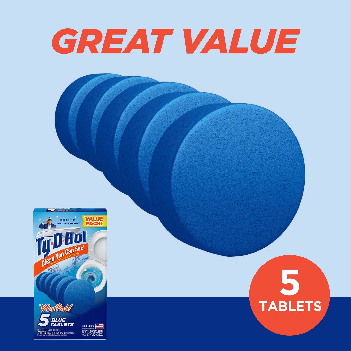 Bleach-Free Toilet Bowl Cleaner Tablets, 1.4 oz, 5 Count