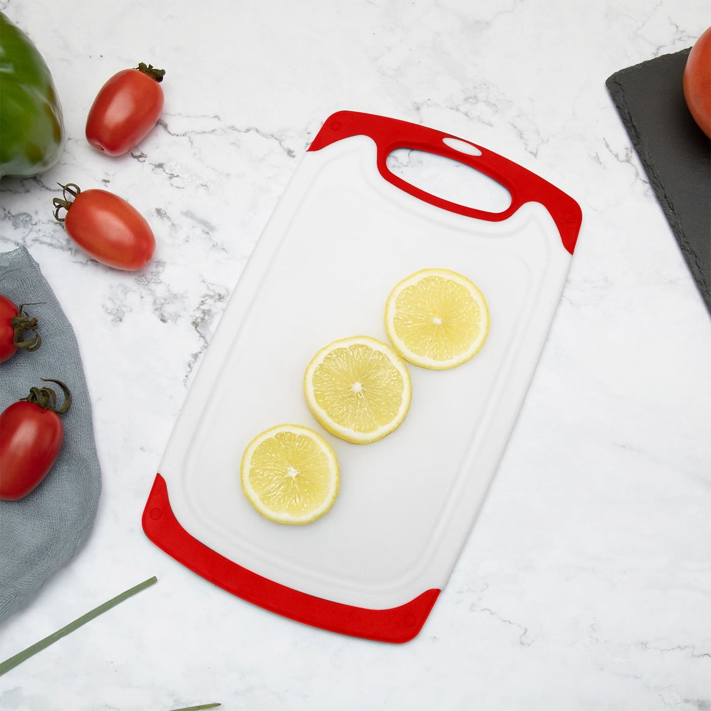 3-Piece Plastic Cutting Board Set, Cutting Boards for Kitchen with Non Slip Handles and Juice Groove, Ideal Chopping for Meat, Vegetables and Fruits, Pink, Blue, Green