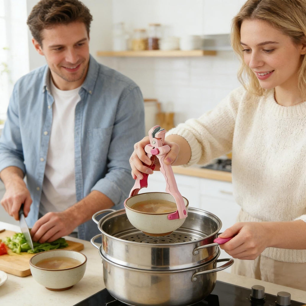 UYUH Hot Plate Gripper Anti Scald, Multi Angle Anti Scald Bowl Holder Clip and Hot Plate Grabber Tool with Lock, Kitchen Utensil for Bowls Pans and Dishes, Gripper Tool