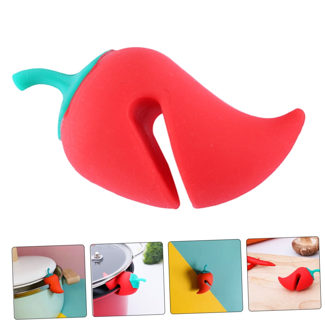 4Pcs Red Pot Lid Lifters Silicone Cover Stand for Soup and Pan Cooking
