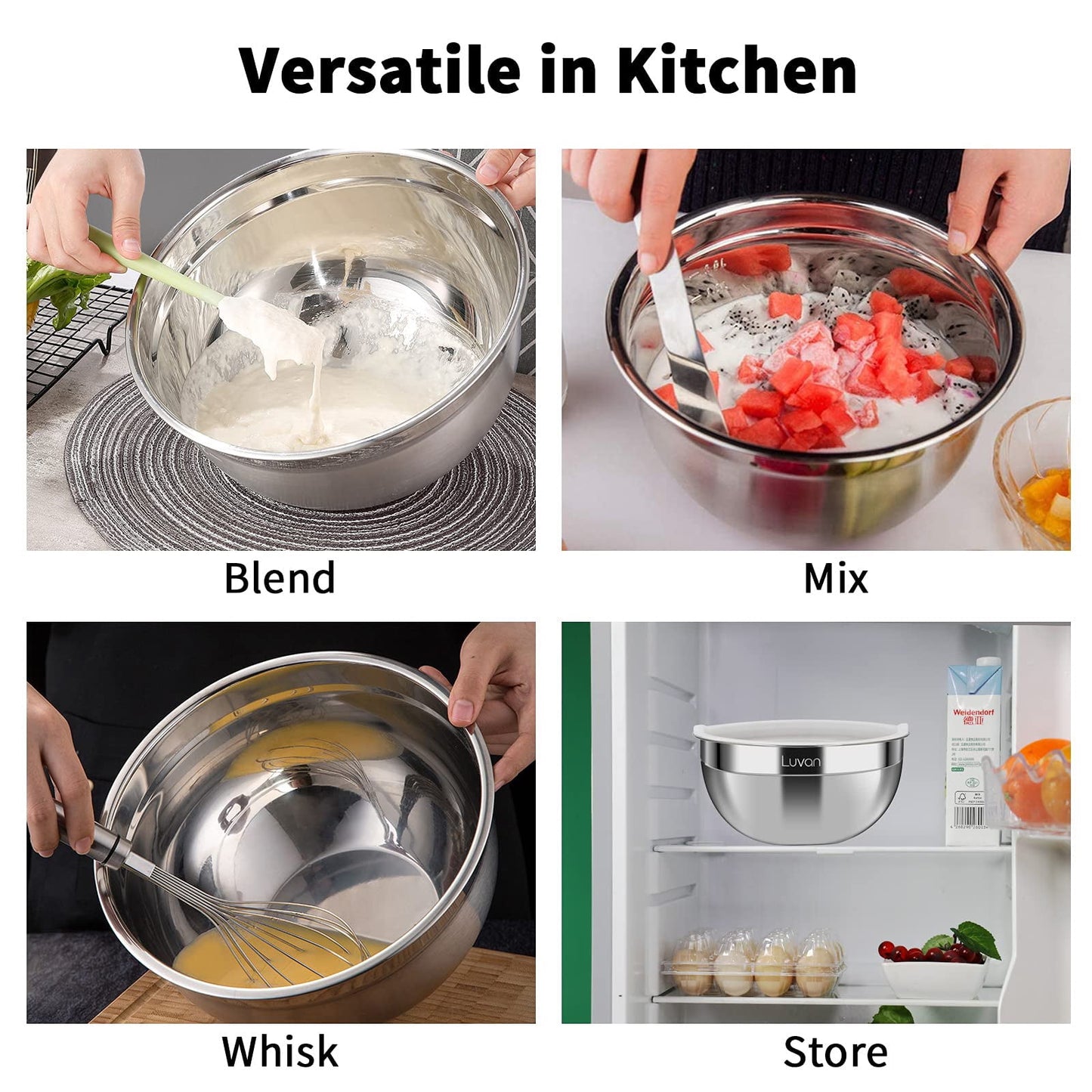6 Pack Stainless Steel Mixing Bowls Set,Kitchen Metal Meal Prep Bowls with Lids for Baking,Cooking,Serving