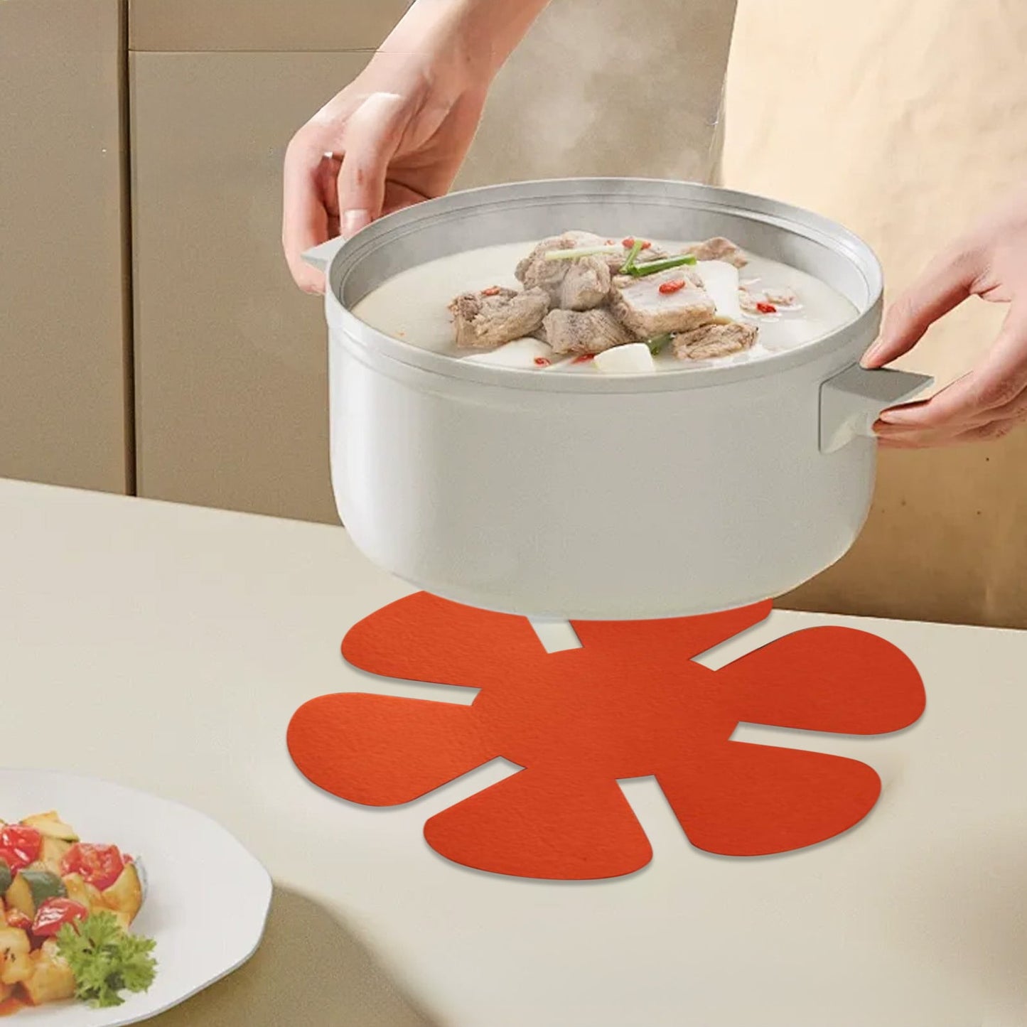 12pcs Pot Protector Non Stick Mat, Frying Pan Insulation Guard, Simple Design, Protect Cookware Surface, Oven Safe, Heat Resistant, Stain Free, Fabric, Kitchen Cooking Helper