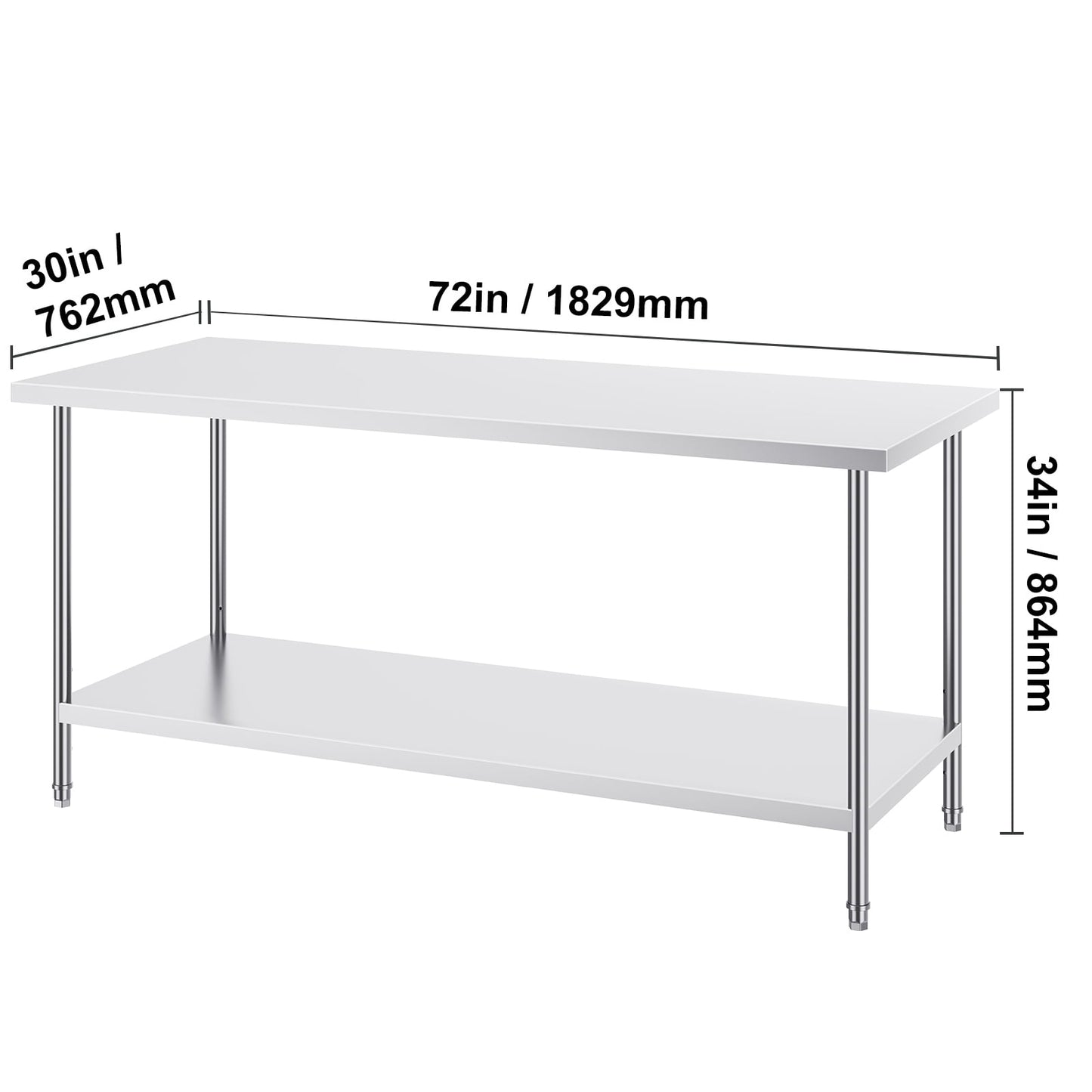 35 x 24 x 31 Inch Metal Prep Station, Heavy Duty Commercial Food Prep Work Table up to 700 lbs, Robust Stainless Steel Work Table with 3 Height Adjustment Options for Kitchen, Restaurant