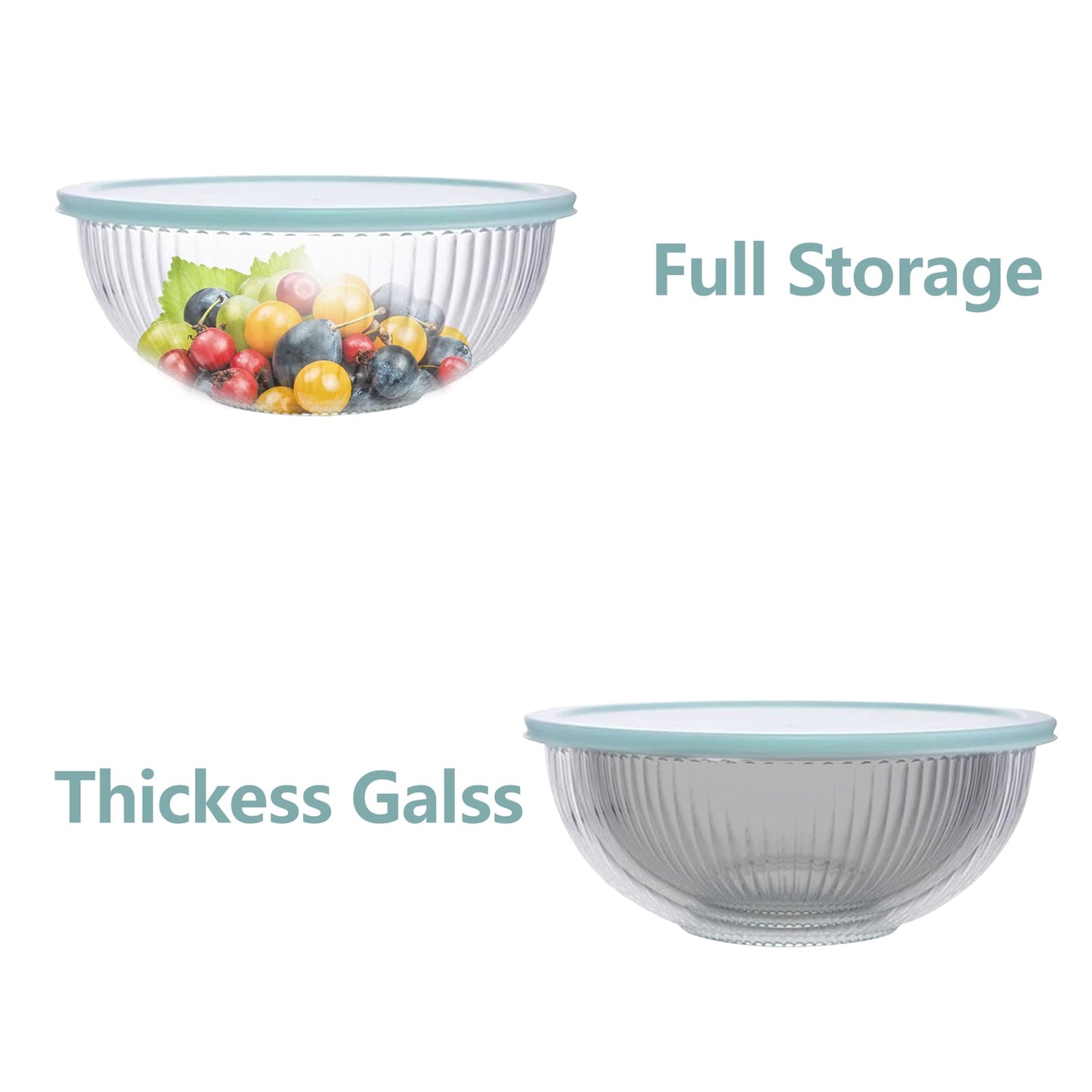 6-Piece Glass Mixing Bowls with Lids,Glass Nesting Bowls for Food Prep Serving Baking,Kitchen Storage