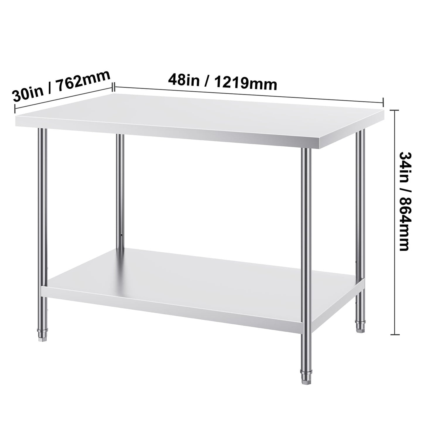 35 x 24 x 31 Inch Metal Prep Station, Heavy Duty Commercial Food Prep Work Table up to 700 lbs, Robust Stainless Steel Work Table with 3 Height Adjustment Options for Kitchen, Restaurant