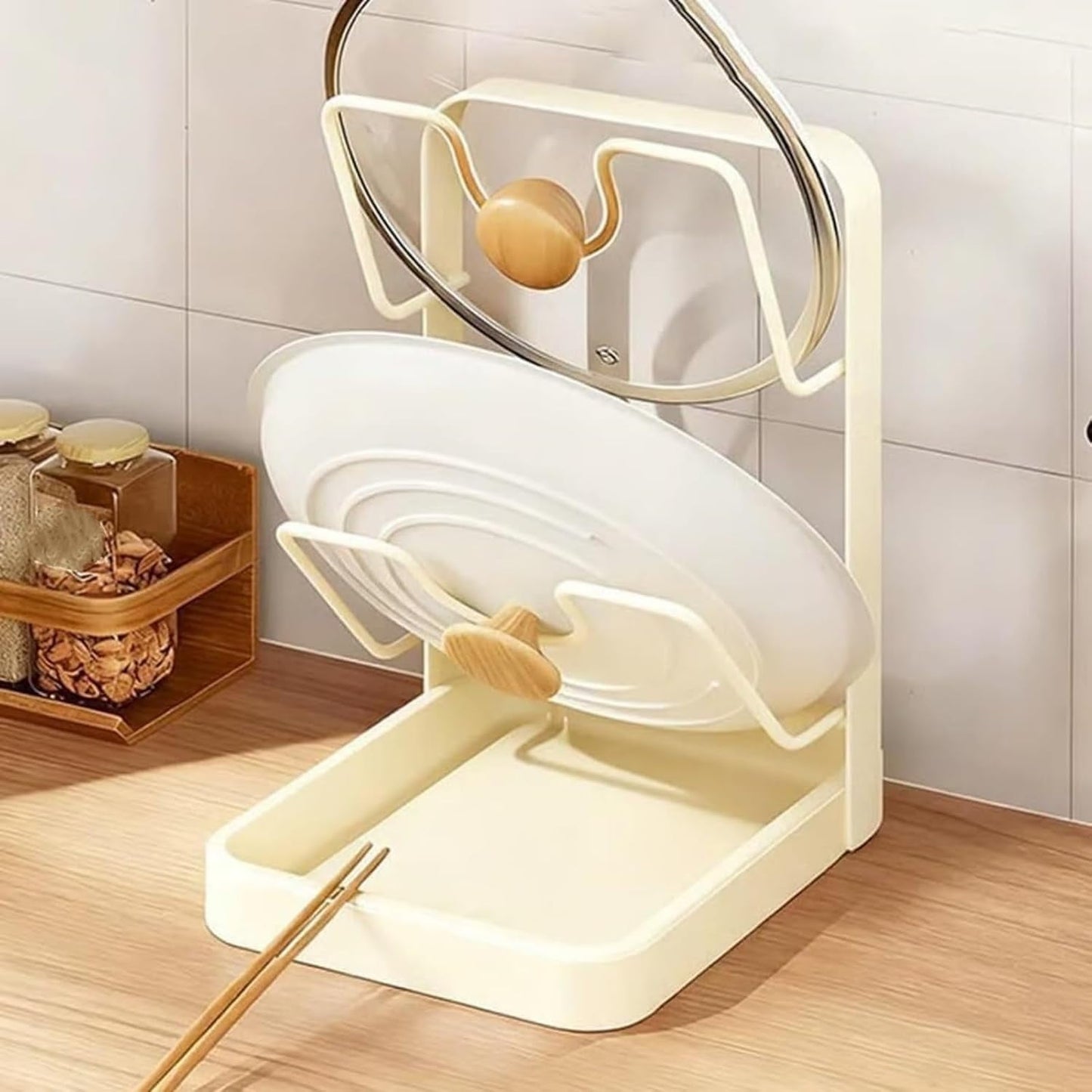 Kitchen Pot Lid Storage Rack,can hold cookware, made of stainless steel, great helper for countertop storage