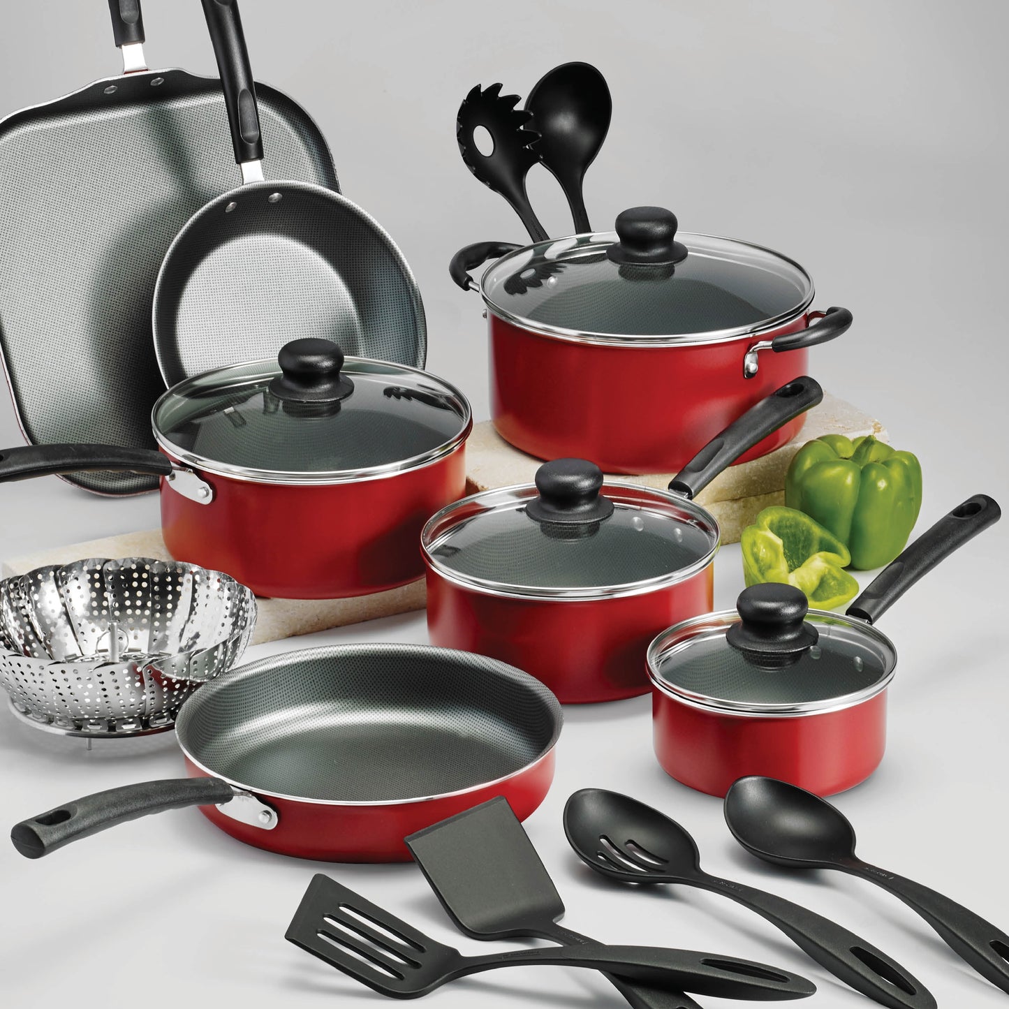 18 Piece Non-stick Cookware Set, Steel Gray
