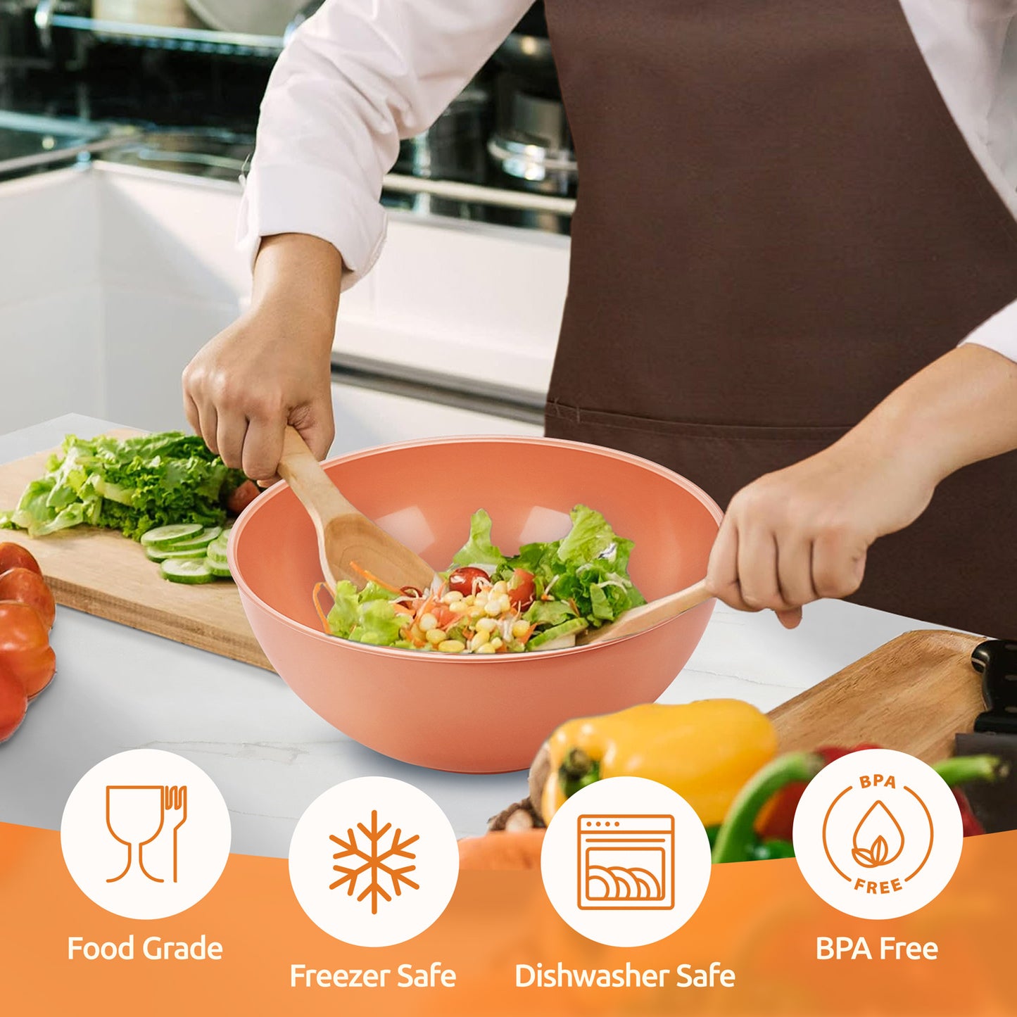 Mixing Bowls with Airtight Lids Set of 6, Plastic Nesting Bowls Prep Bowls for Mixing, Serving, Kitchen Preparing, Storage, Microwave &amp; Freezer Safe