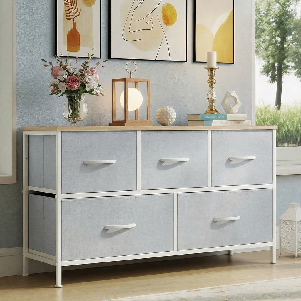 edx 5 Drawers Fabric Dresser for Bedroom, Drawer Organizer Storage Cabinet for Closet, Clothes, TV Stand, Black