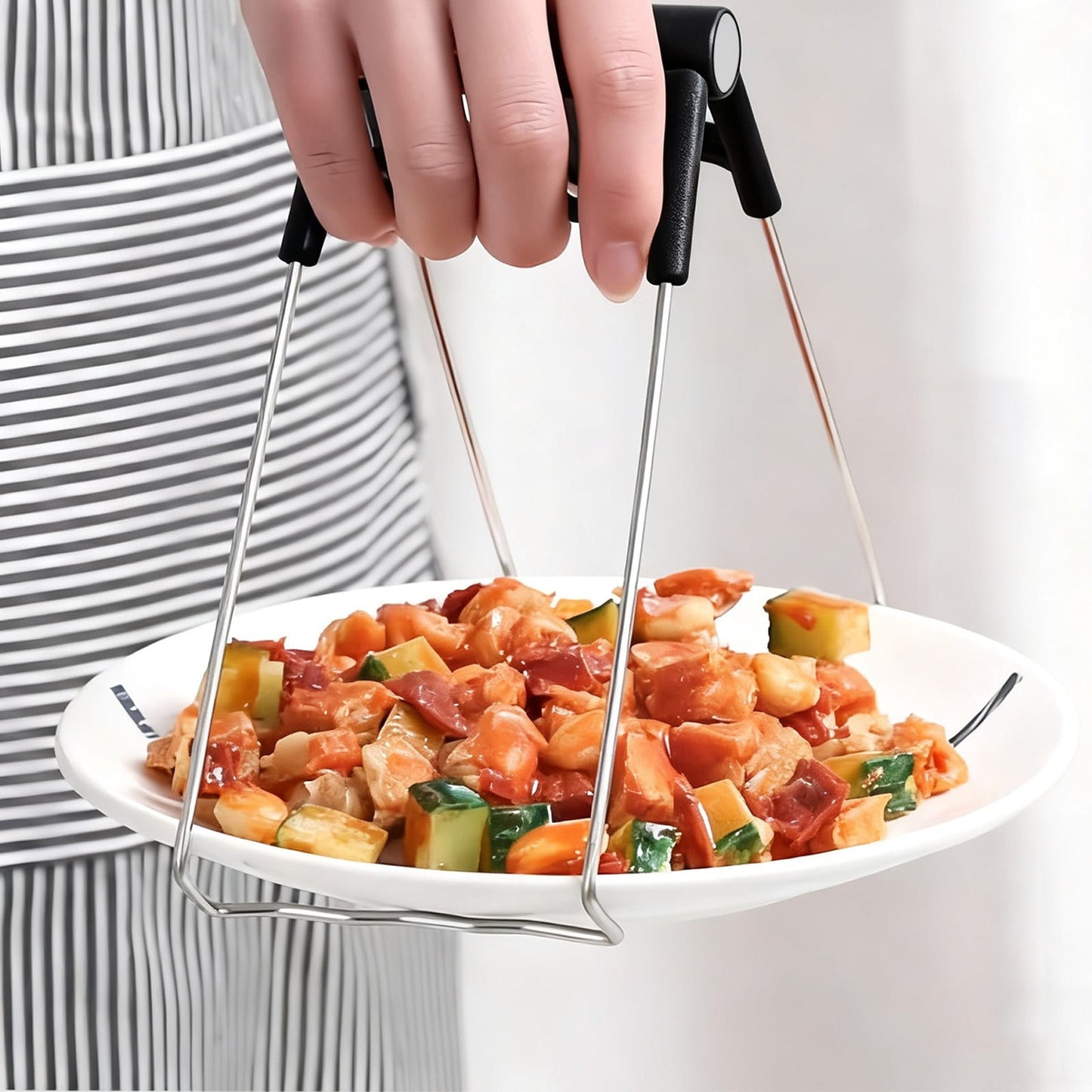 Universal Stainless Steel Plate Lifter,Folding Hot Dish Clip,Anti-Scald Bowl Retriever,Kitchen Tongs Tool,Heat-Resistant Dish Gripper,Multifunction Pan Holder,Hot Food Cookware Clip Black