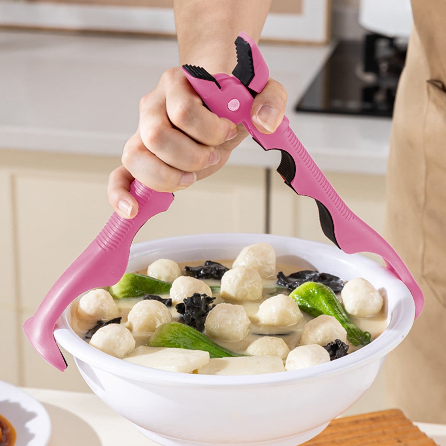 Silicone Bowl Clip &amp; Plate Lifter Tool, Heat Resistant Non Slip Grip, Kitchen Utensil for Lifting Hot Dishes, Secure Hold for Bowls &amp; Plates, Household Serving &amp; Cooking Aid