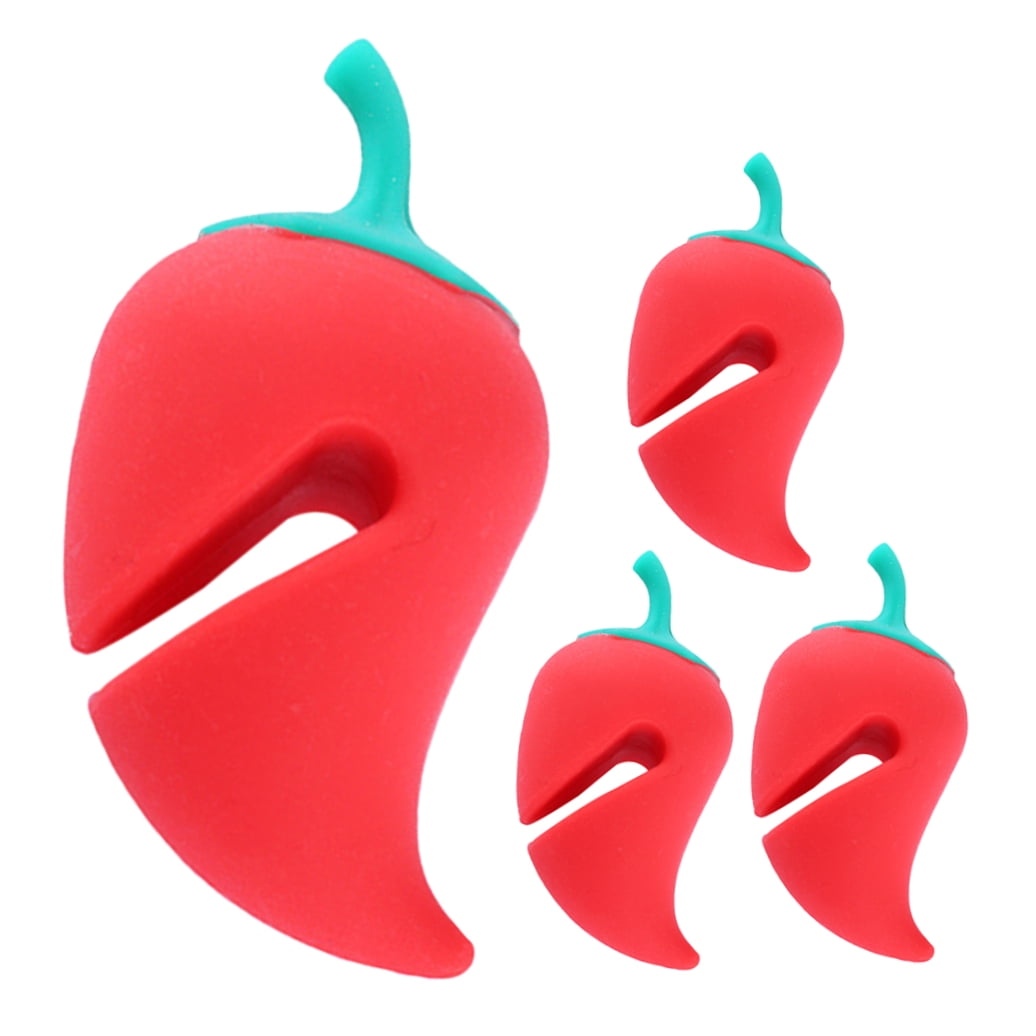 4Pcs Red Pot Lid Lifters Silicone Cover Stand for Soup and Pan Cooking
