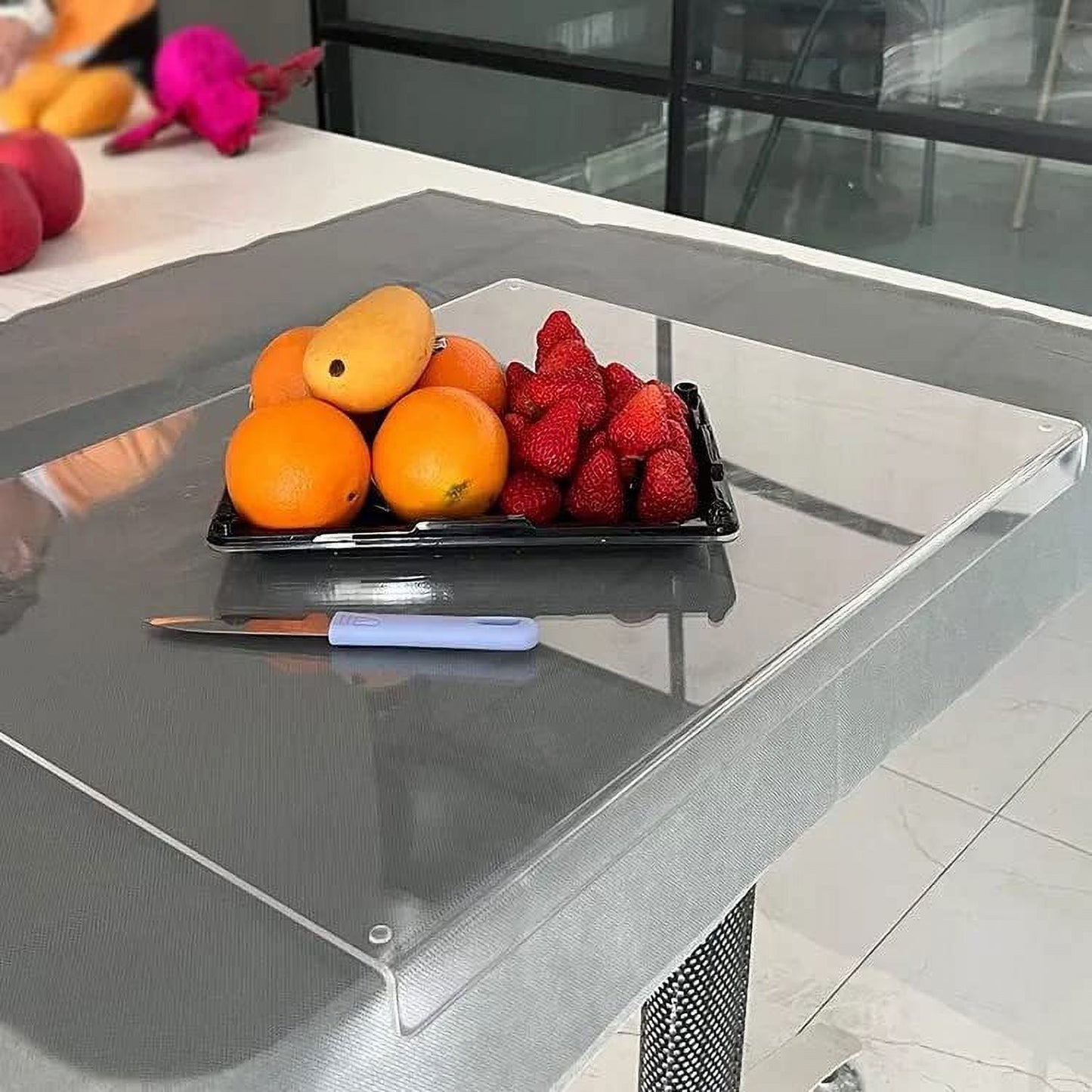 Transparent Acrylic Cutting Board with Edges | 18x16 Inch Countertop Protector for Kitchen Prep, Slicing, and Serving | Plastic Chopping Board for Home, Restaurant, and Commercial Use