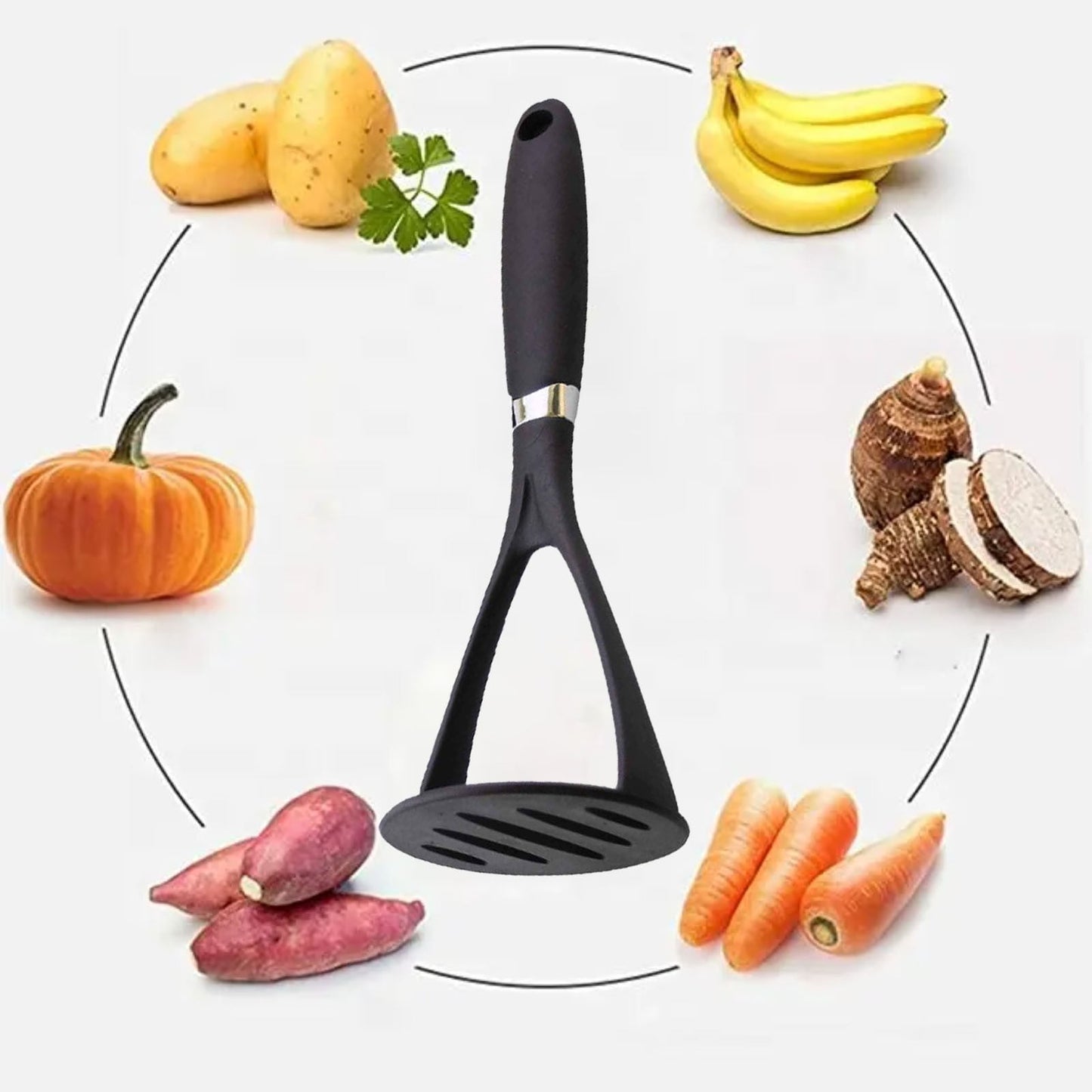 Silicone Potato Masher Kitchen Tool, Ergonomic Heat-Resistant Potato Smasher, Vegetable Masher, Fruit Masher, Manual Kitchen Helper for Non-Stick Cookware