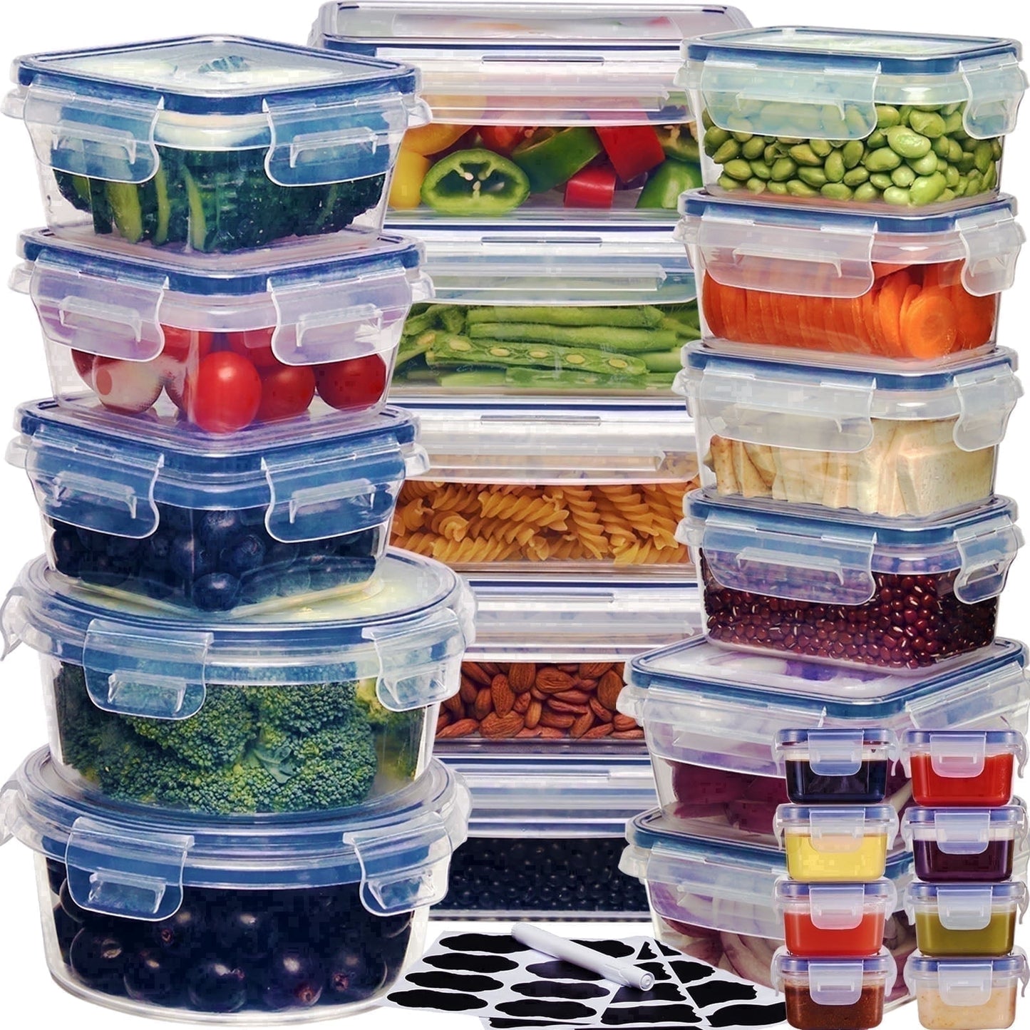 24-Pack Airtight Food Storage Container Set With Easy Snap Lock Lids - Plastic Containers For Picnics With 12 Boxes and 12 Lids, Camping, Office, And School