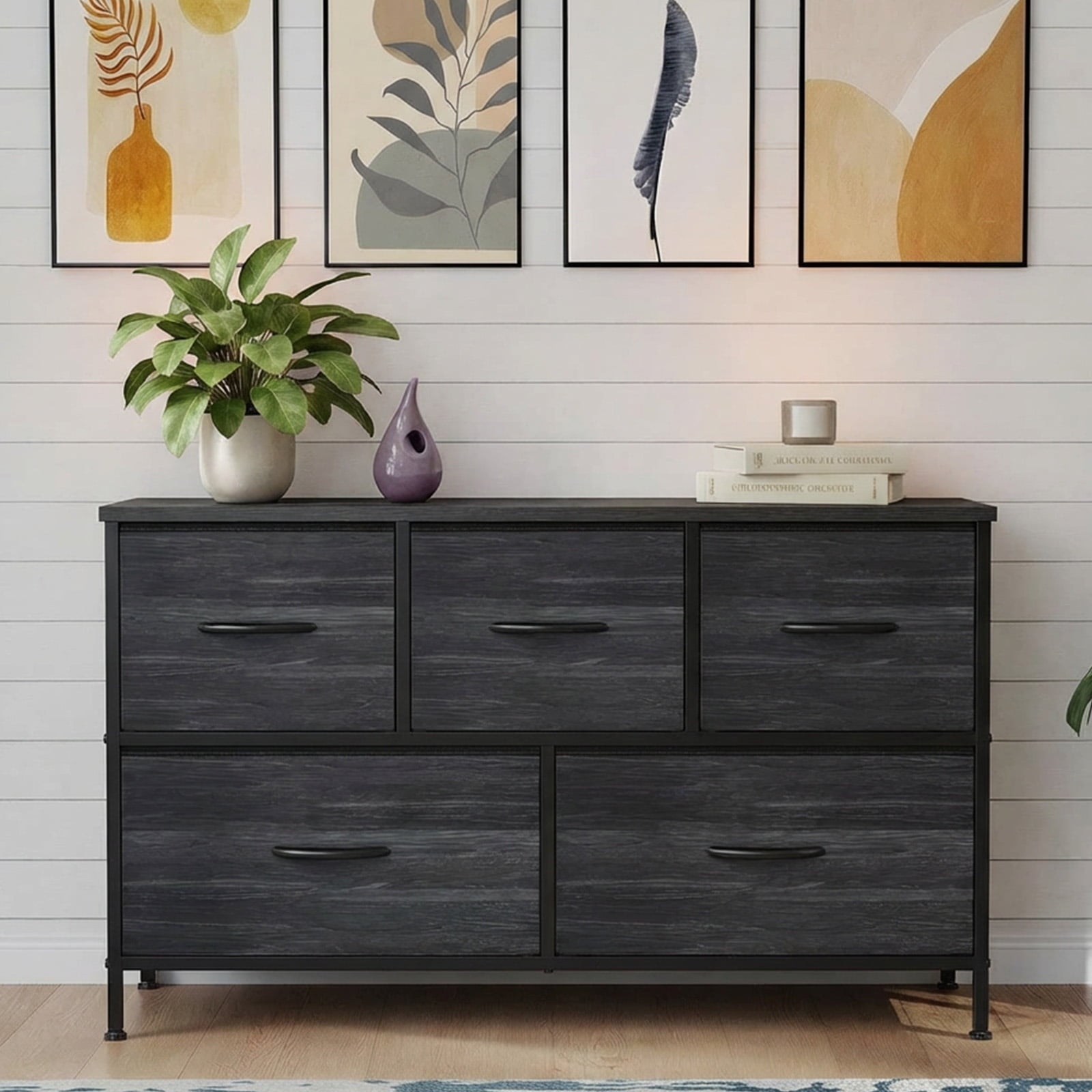 edx 5 Drawers Fabric Dresser for Bedroom, Drawer Organizer Storage Cabinet for Closet, Clothes, TV Stand, Black