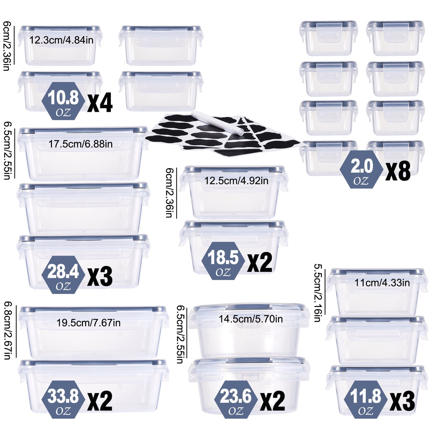 24-Pack Airtight Food Storage Container Set With Easy Snap Lock Lids - Plastic Containers For Picnics With 12 Boxes and 12 Lids, Camping, Office, And School