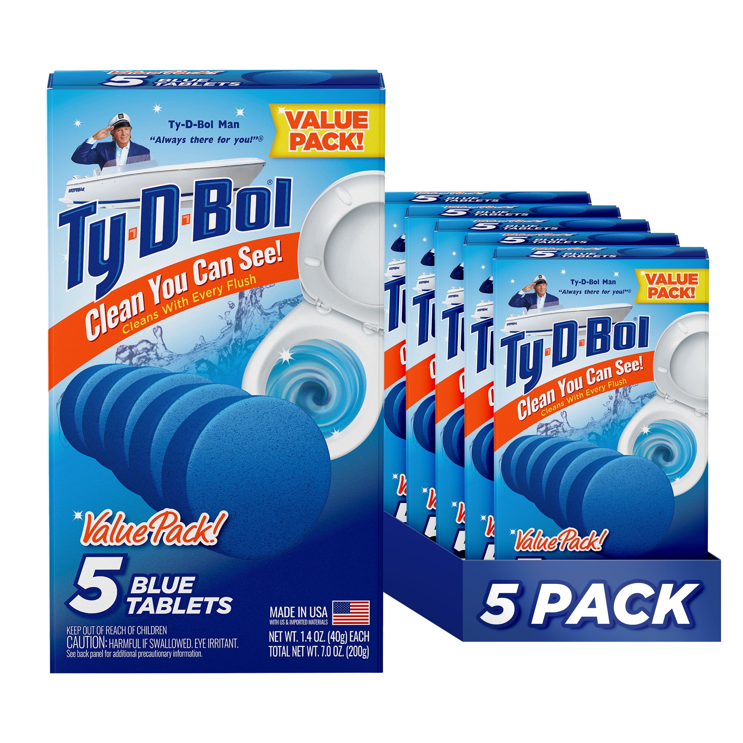 Ty-D-Bol Bleach-Free Toilet Bowl Cleaner Tablets, 1.4 oz, 5 Count