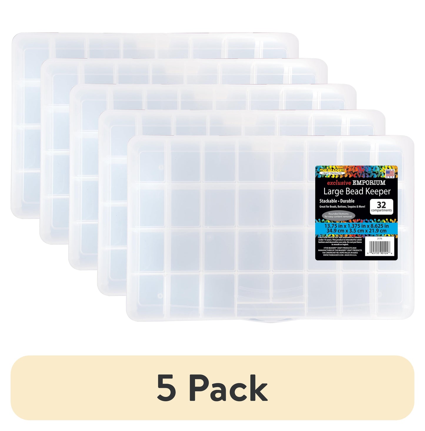 32 Comp Large Bead Keeper Box - Clear Plastic - 2176