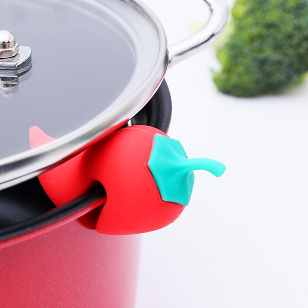4Pcs Red Pot Lid Lifters Silicone Cover Stand for Soup and Pan Cooking