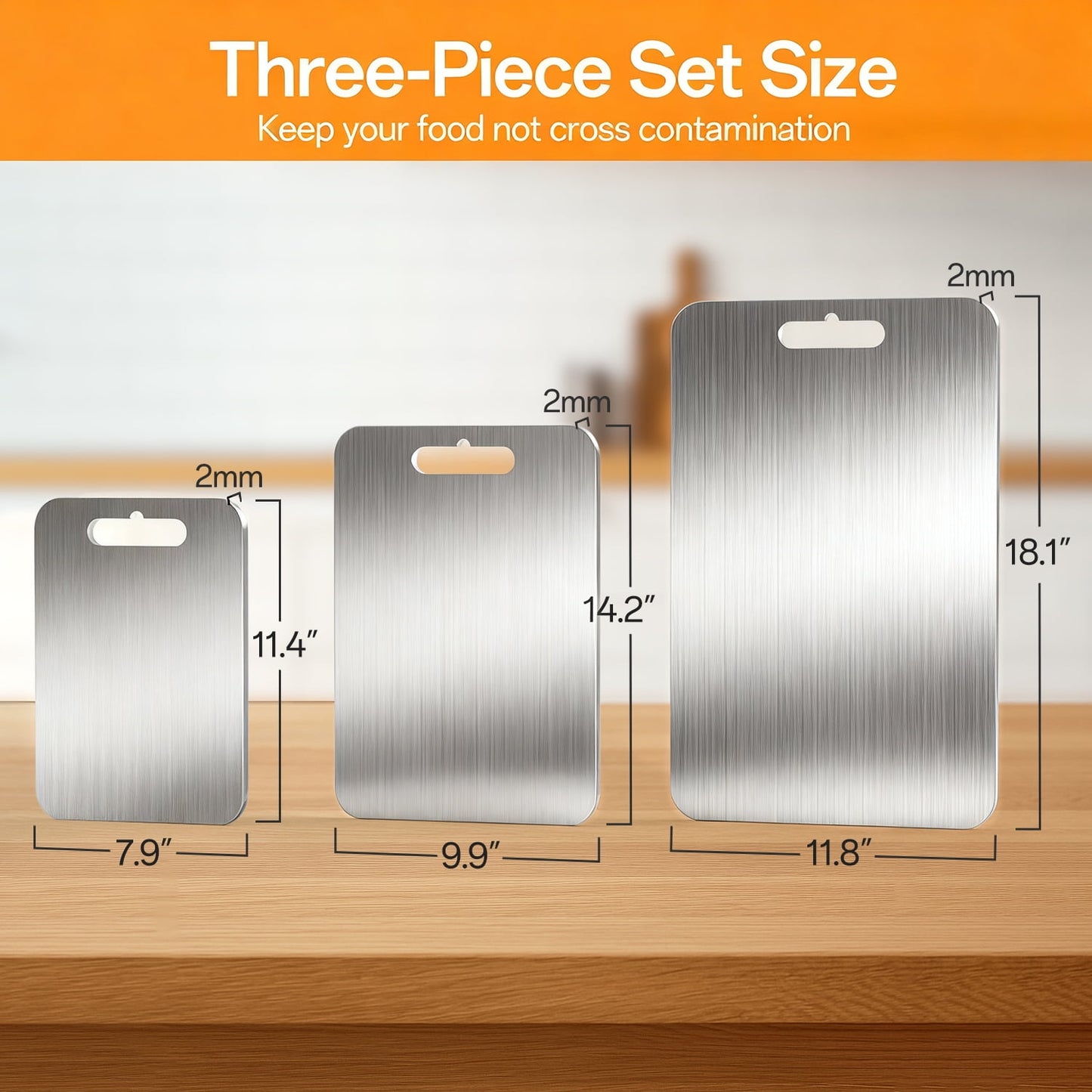 3 PCS Stainless Steel Cutting Board for Kitchen (S+M+L), Hygienic and Dishwasher Safe