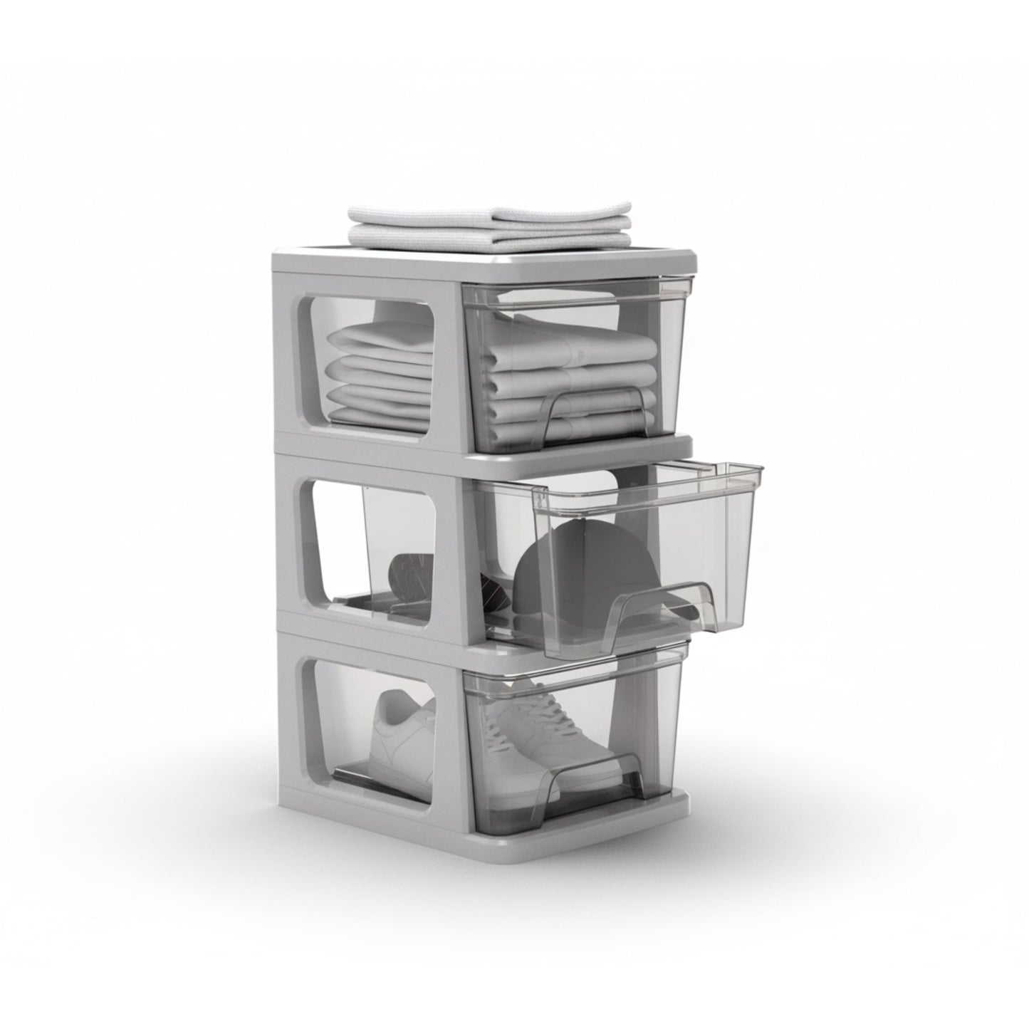 Knock Down Medium Storage Cart with Drawers, Silver Plastic