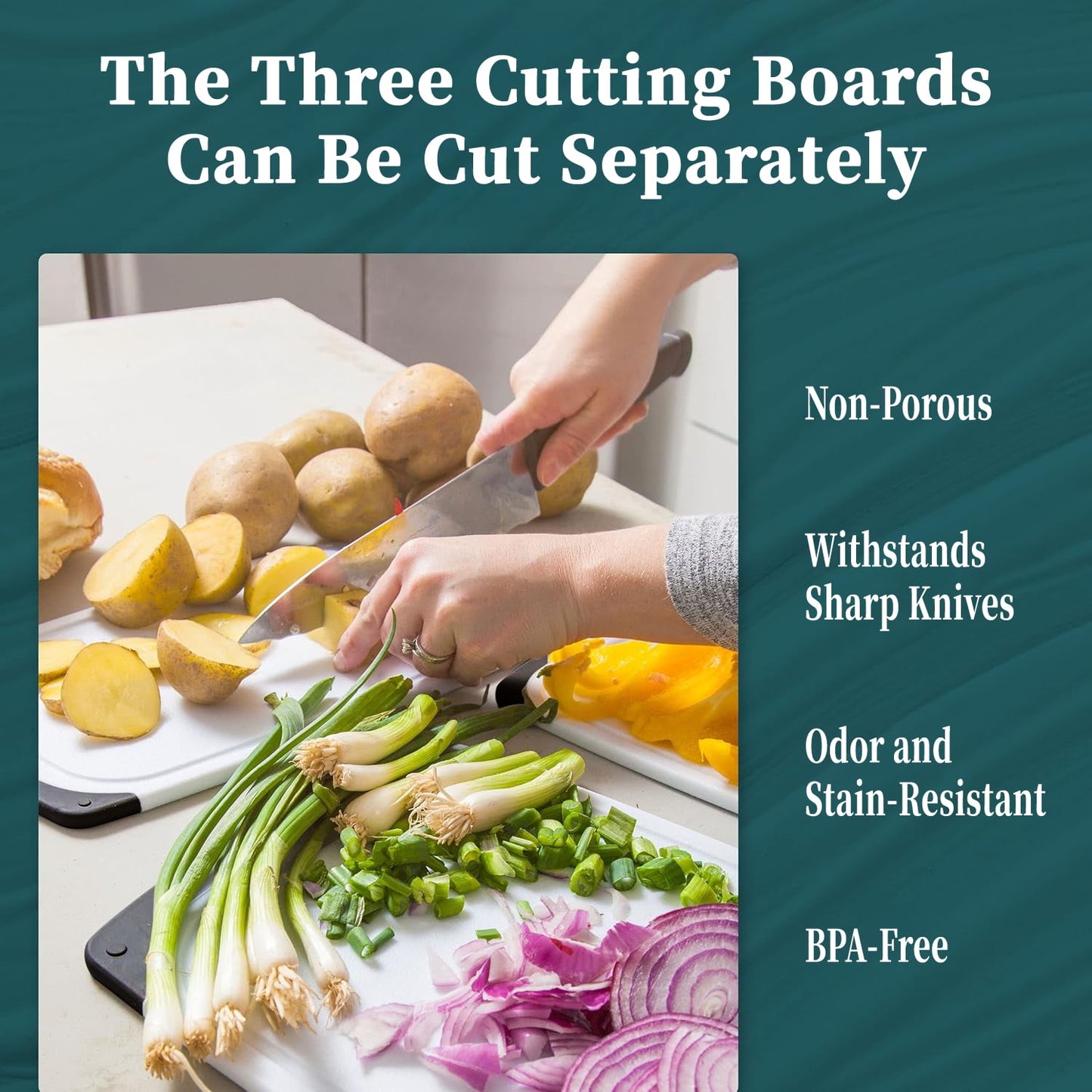 3-Piece Plastic Cutting Board Set, Cutting Boards for Kitchen with Non Slip Handles and Juice Groove, Ideal Chopping for Meat, Vegetables and Fruits, Pink, Blue, Green