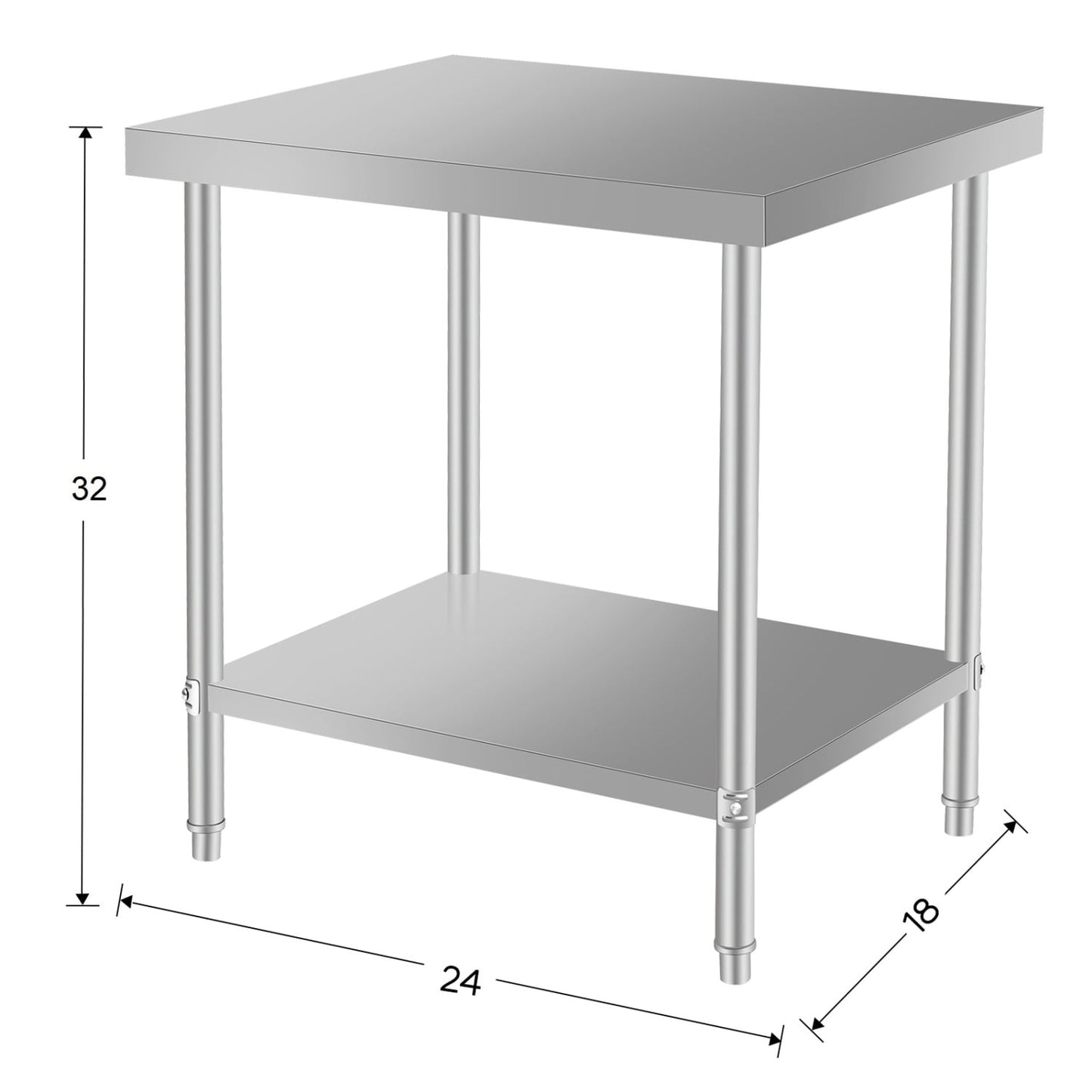 24"*18" Stainless Steel Prep Table for Restaurant &amp; Home Kitchen Use, Spacious Work Surface with Under Shelf Storage
