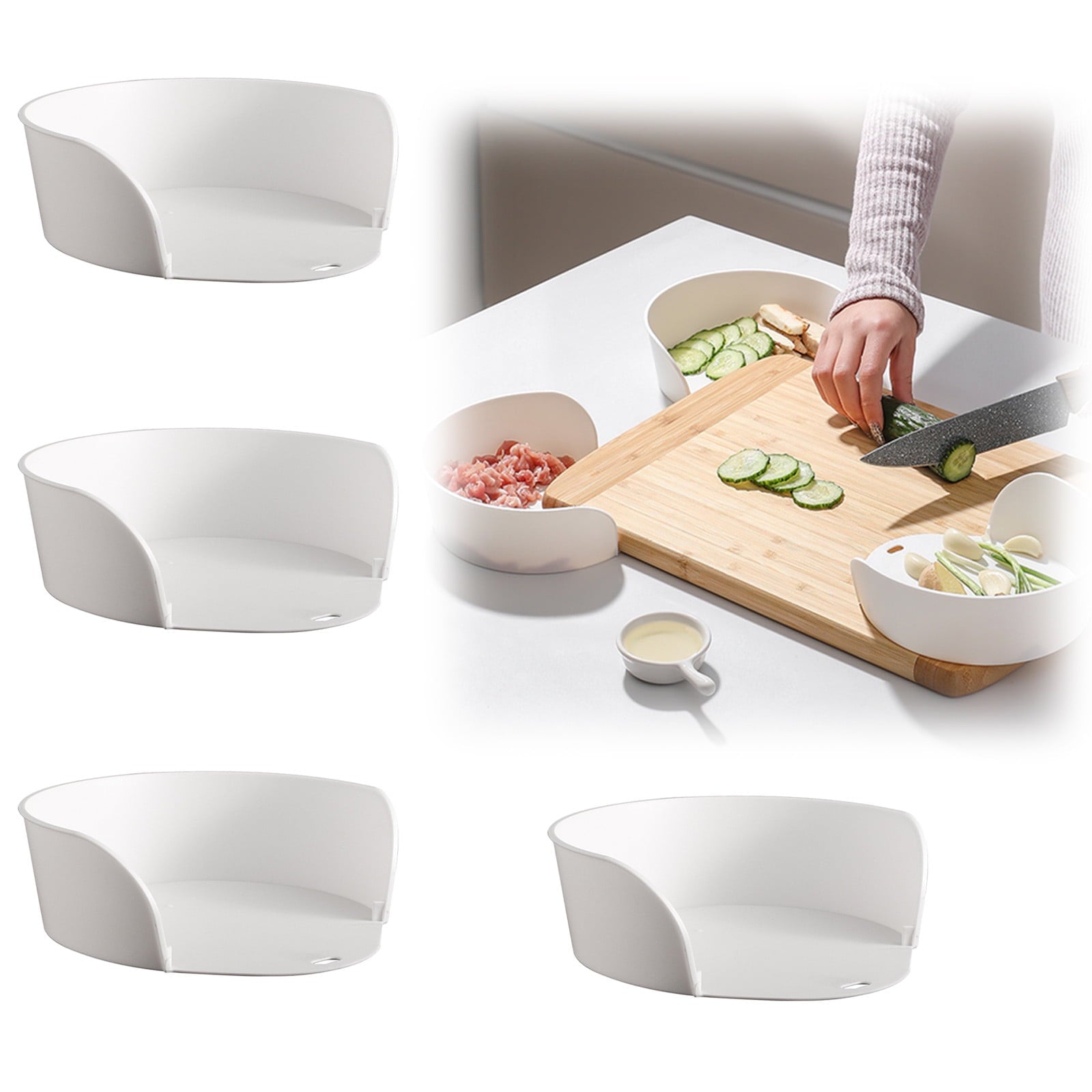 Cutting Board Food Prep Bowls Set - Slide-Under Kitchen Organization Trays with Corner Storage, for Meal Prep, Restaurants &amp; Home Cooking Accessories